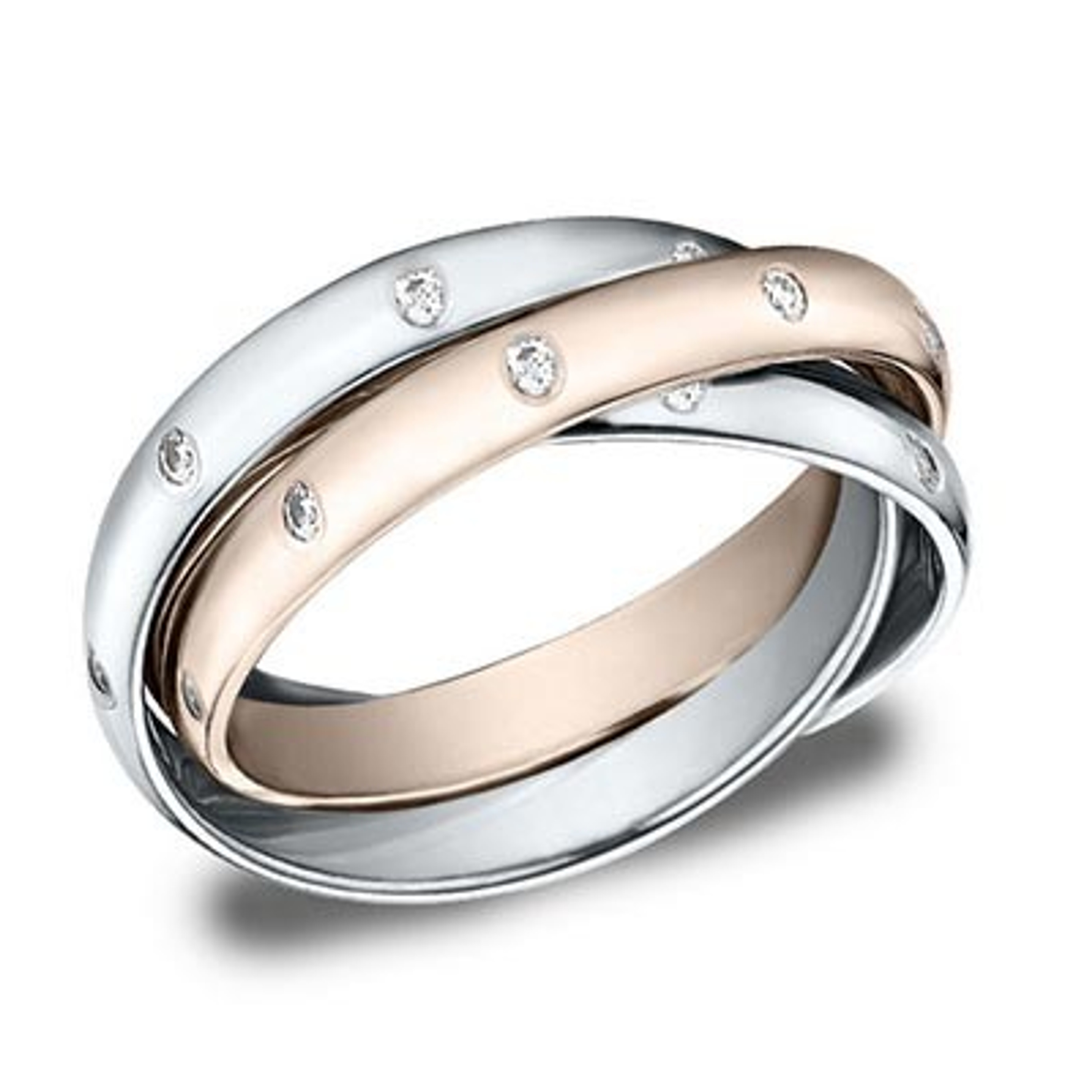 14K Two Tone White and Rose Gold Diamond 3 ring  Rolling Ring 2.5mm 14K Two Tone White and Rose Gold Diamond 3 ring  Rolling Ring 2.5mm