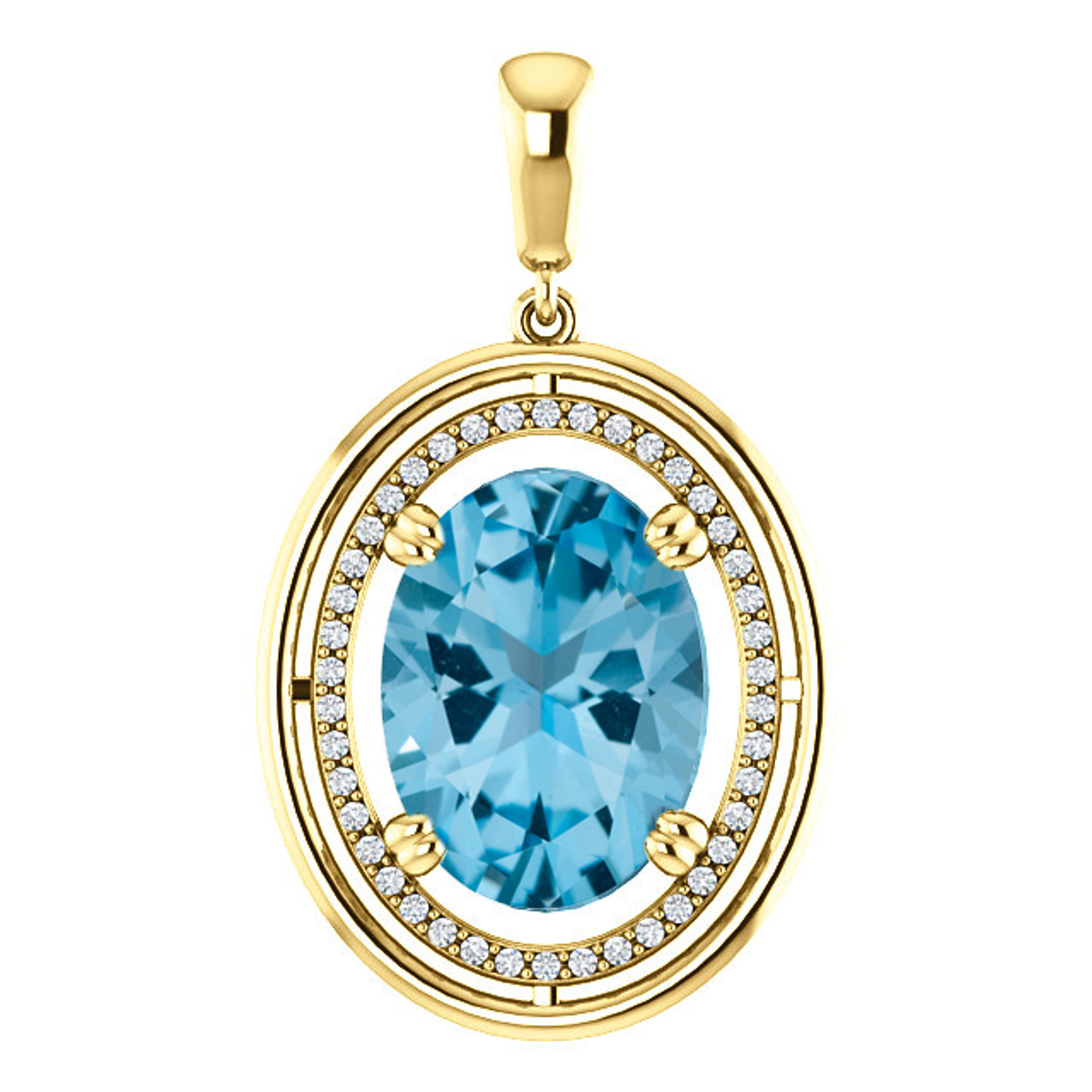14k Yellow Gold Oval Blue Topaz & Diamond Halo Styled Necklace 14k Yellow Gold Oval Blue Topaz & Diamond Halo Styled Necklace