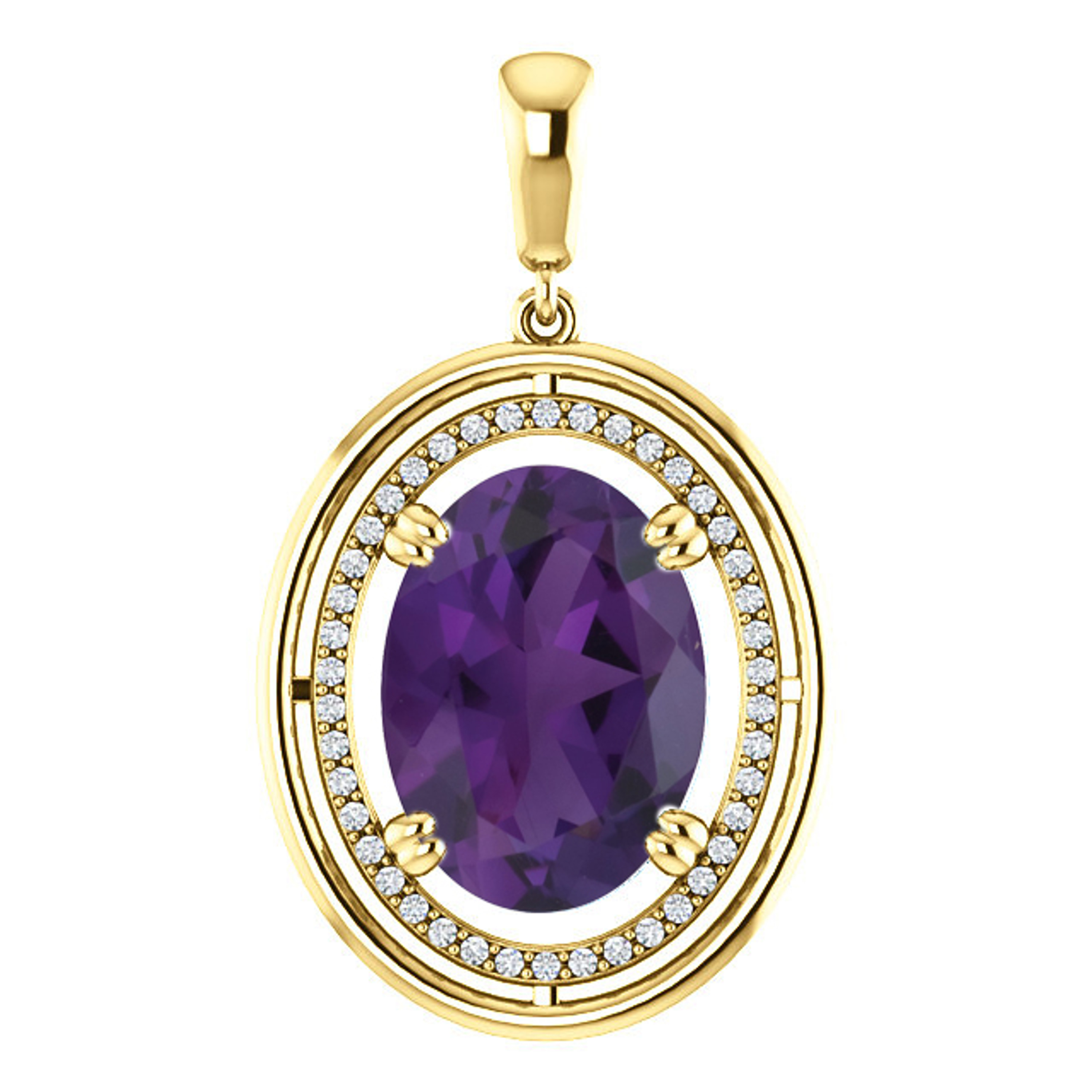 14k Yellow Gold Oval Amethyst & Diamond Halo Styled Necklace 14k Yellow Gold Oval Amethyst & Diamond Halo Styled Necklace