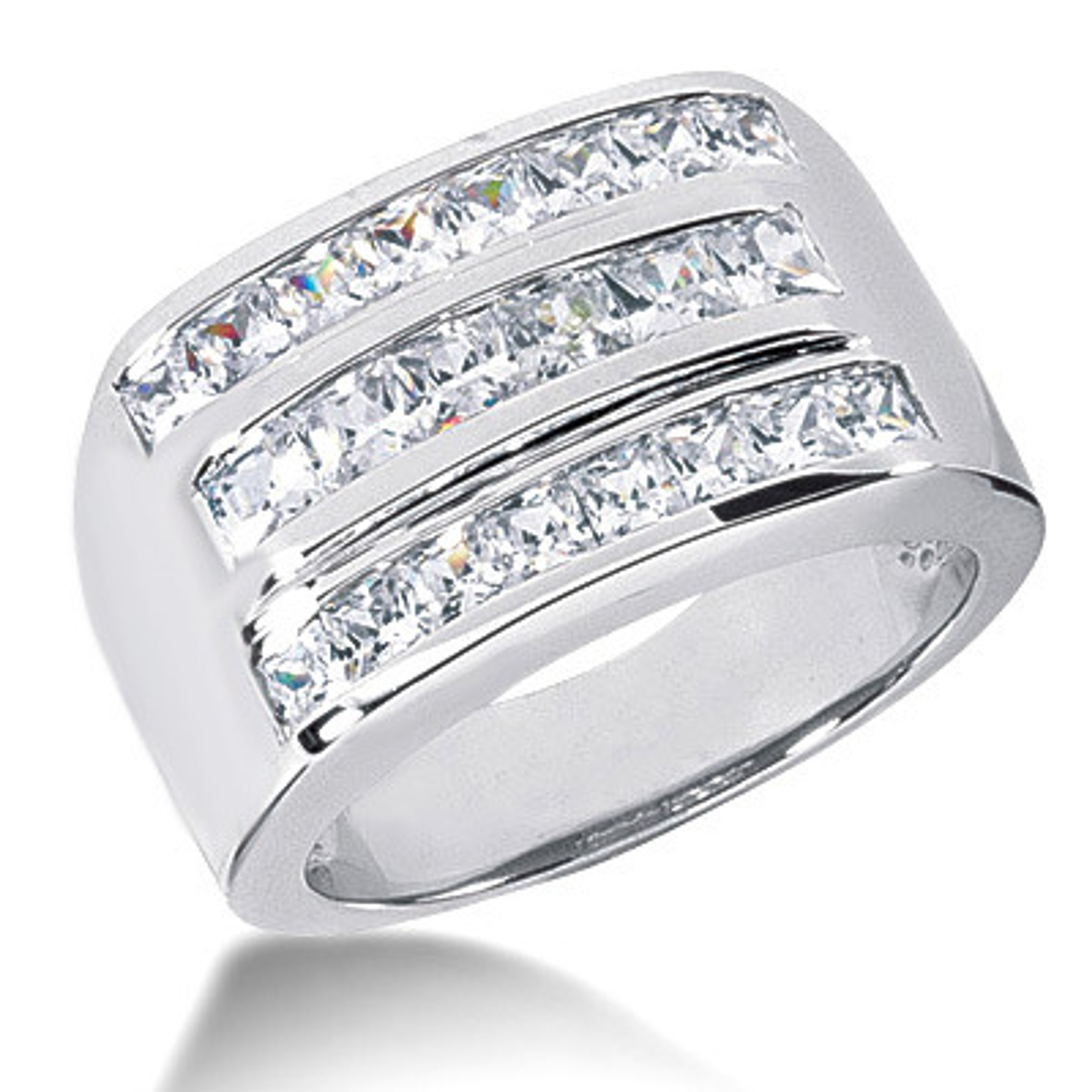 14k White Gold Mens Square 13.5 mm Princess Diamond Ring Band 2.65 ctw 14k White Gold Mens Square 13.5 mm Princess Diamond Ring Band 2.65 ctw