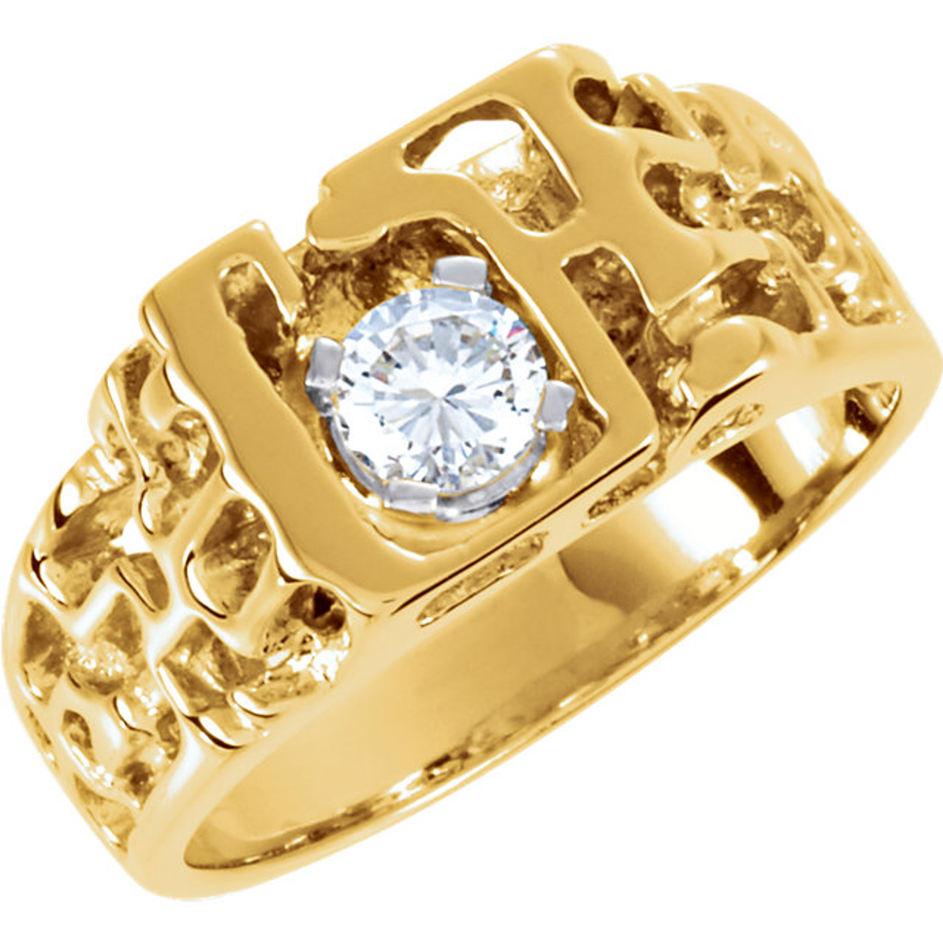 14k Yellow Gold Mens Nugget Solitaire Diamond Ring Band 1/2 ctw 14k Yellow Gold Mens Nugget Solitaire Diamond Ring Band 1/2 ctw