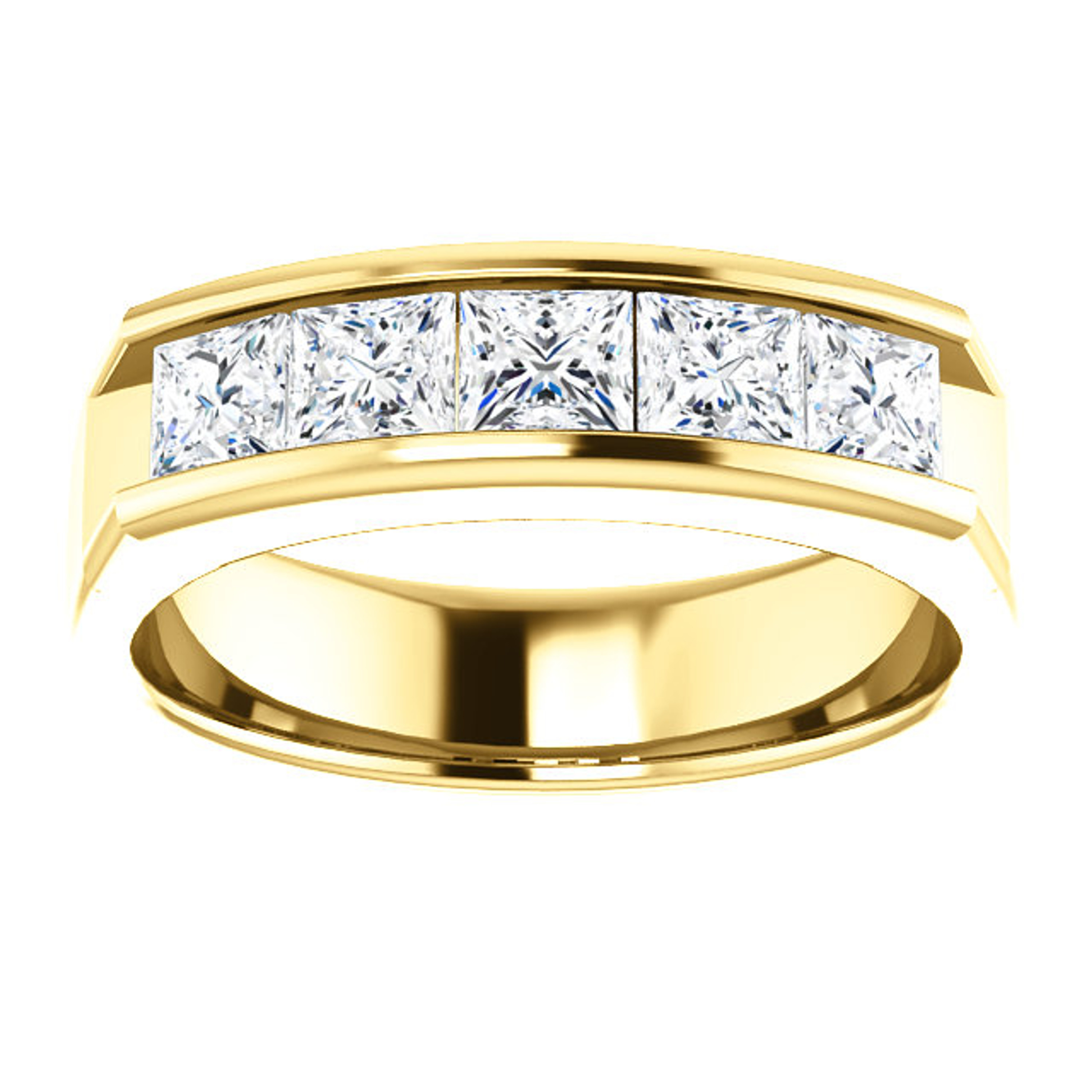 14k Yellow Gold Mens Princess 5 Stone Diamond Ring 2.5 CTW 6.00mm 14k Yellow Gold Mens Princess 5 Stone Diamond Ring 2.5 CTW 6.00mm