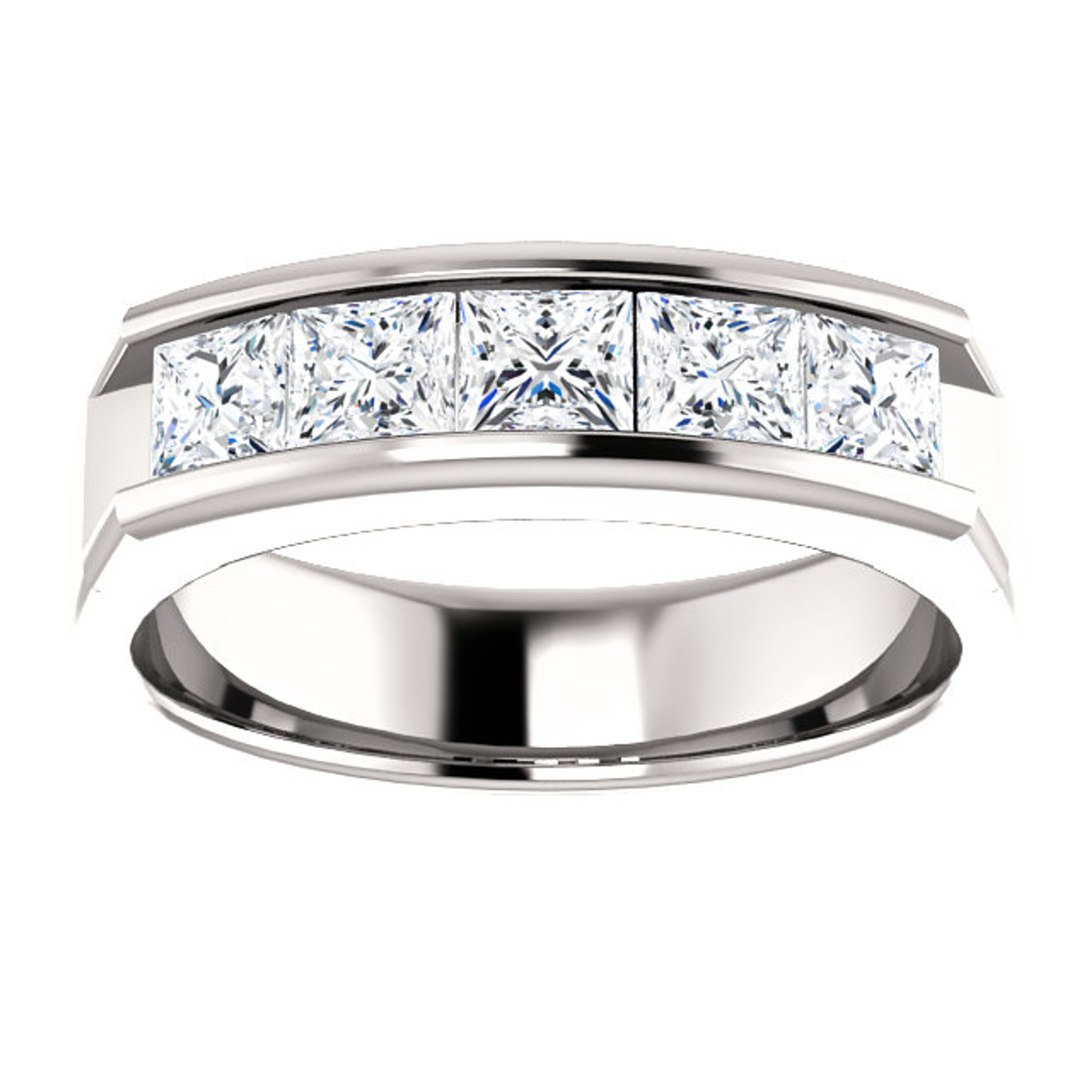 14k White Gold Mens Princess 5 Stone Diamond Ring 1.5 CTW 5.50mm 14k White Gold Mens Princess 5 Stone Diamond Ring 1.5 CTW 5.50mm