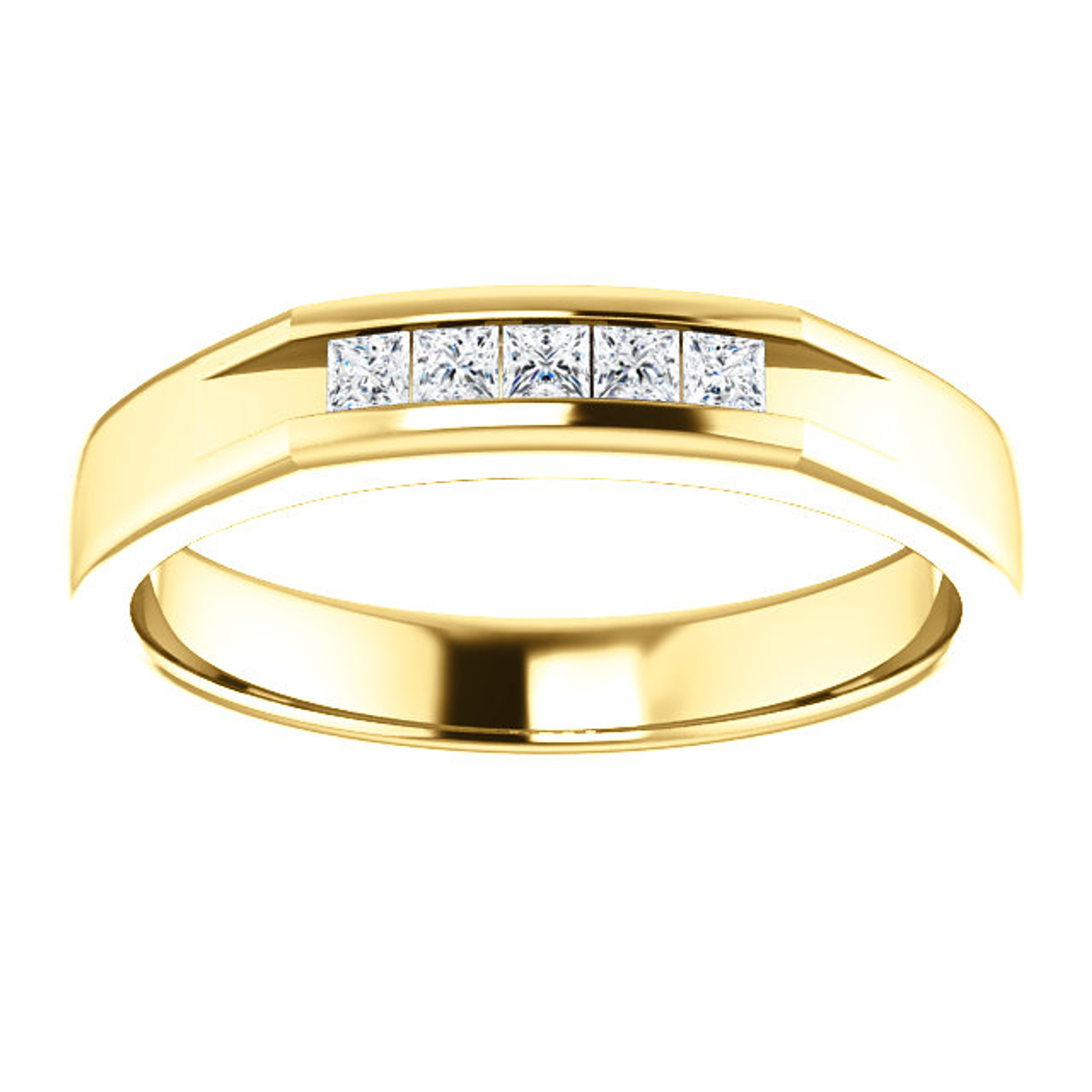 14k Yellow Gold Mens Princess 5 Stone Diamond Ring 1/3 CTW 4.0mm 14k Yellow Gold Mens Princess 5 Stone Diamond Ring 1/3 CTW 4.0mm