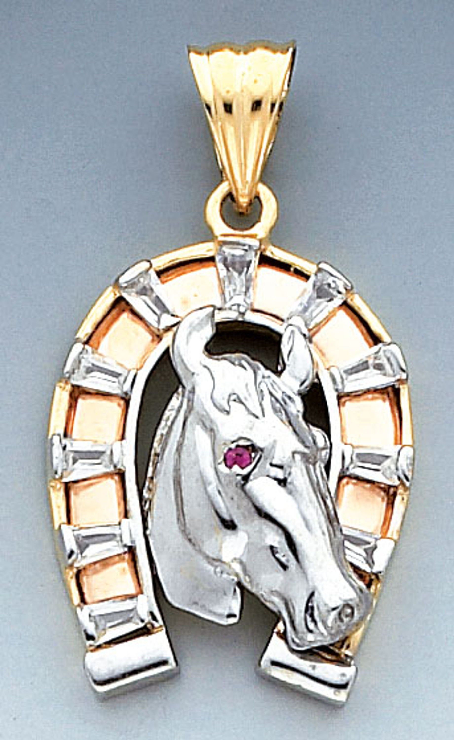 14k Tri Color Gold Horseshoe Pendant with Cubic Zirconia 28mm by 23mm 14k Tri Color Gold Horseshoe Pendant with Cubic Zirconia 28mm by 23mm