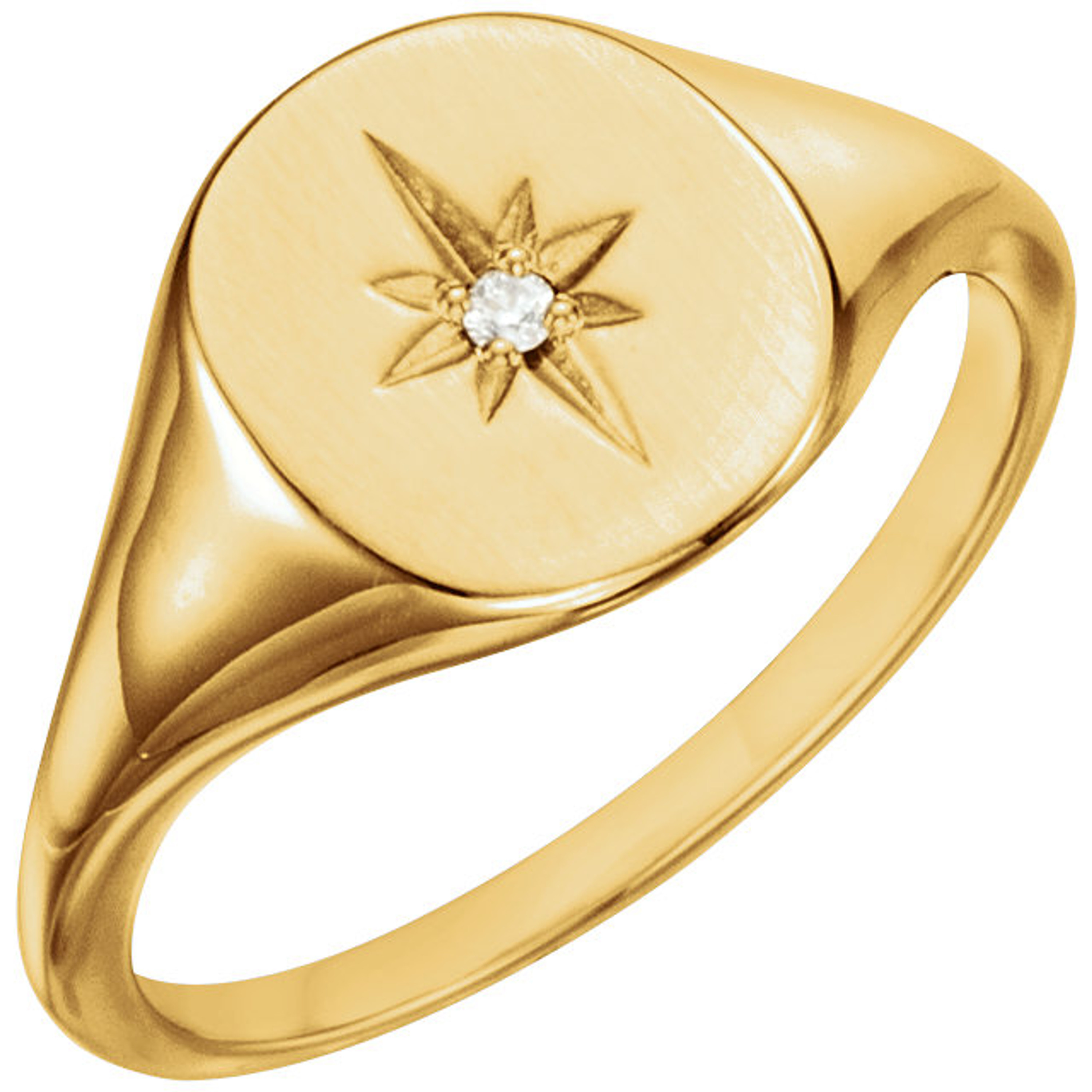 14k Gold Diamond Signet Ring 10.0mm Solid Back 14k Gold Diamond Signet Ring 10.0mm Solid Back