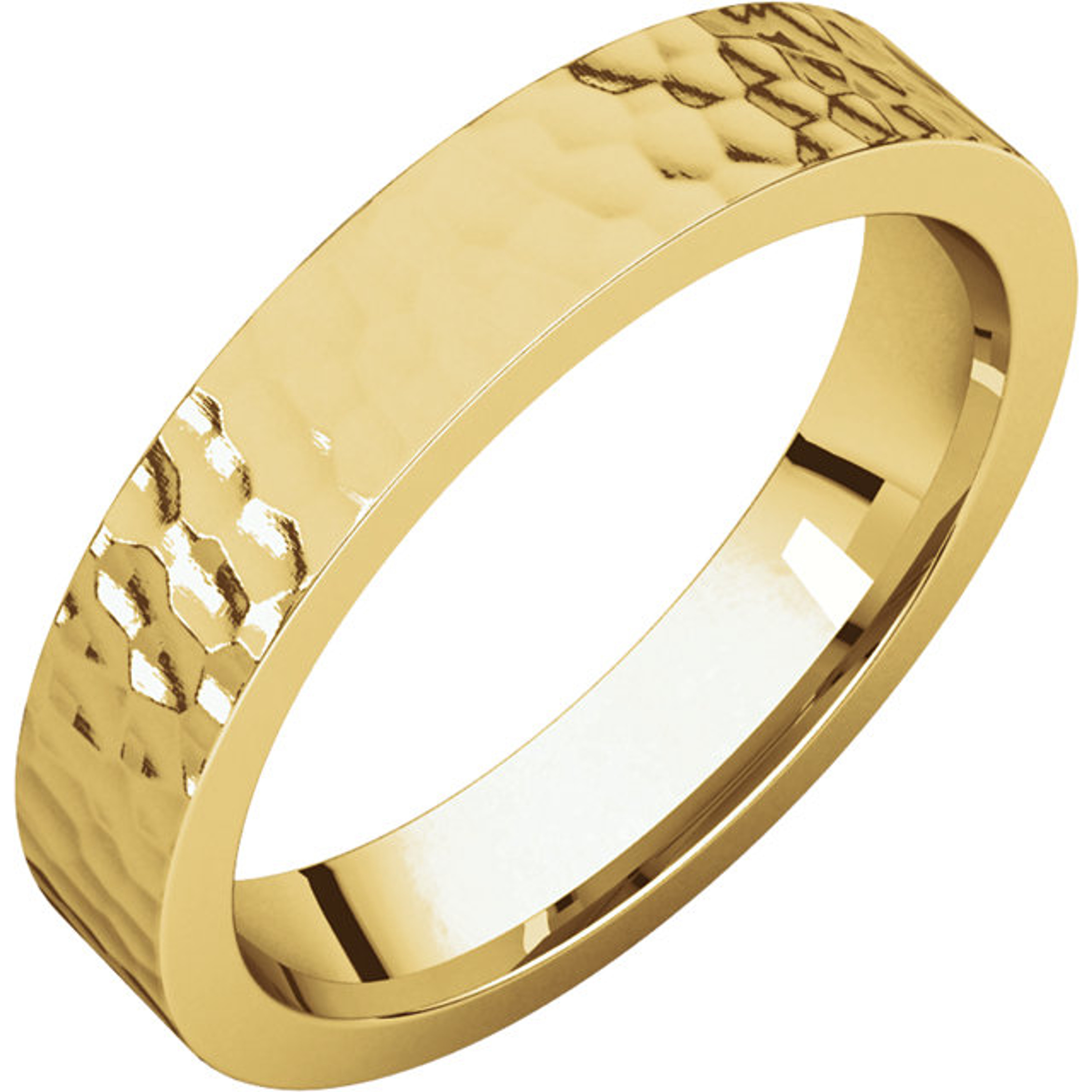 18K Gold 4mm Hammer Finish Flat Comfort Fit Wedding Band 18K Gold 4mm Hammer Finish Flat Comfort Fit Wedding Band