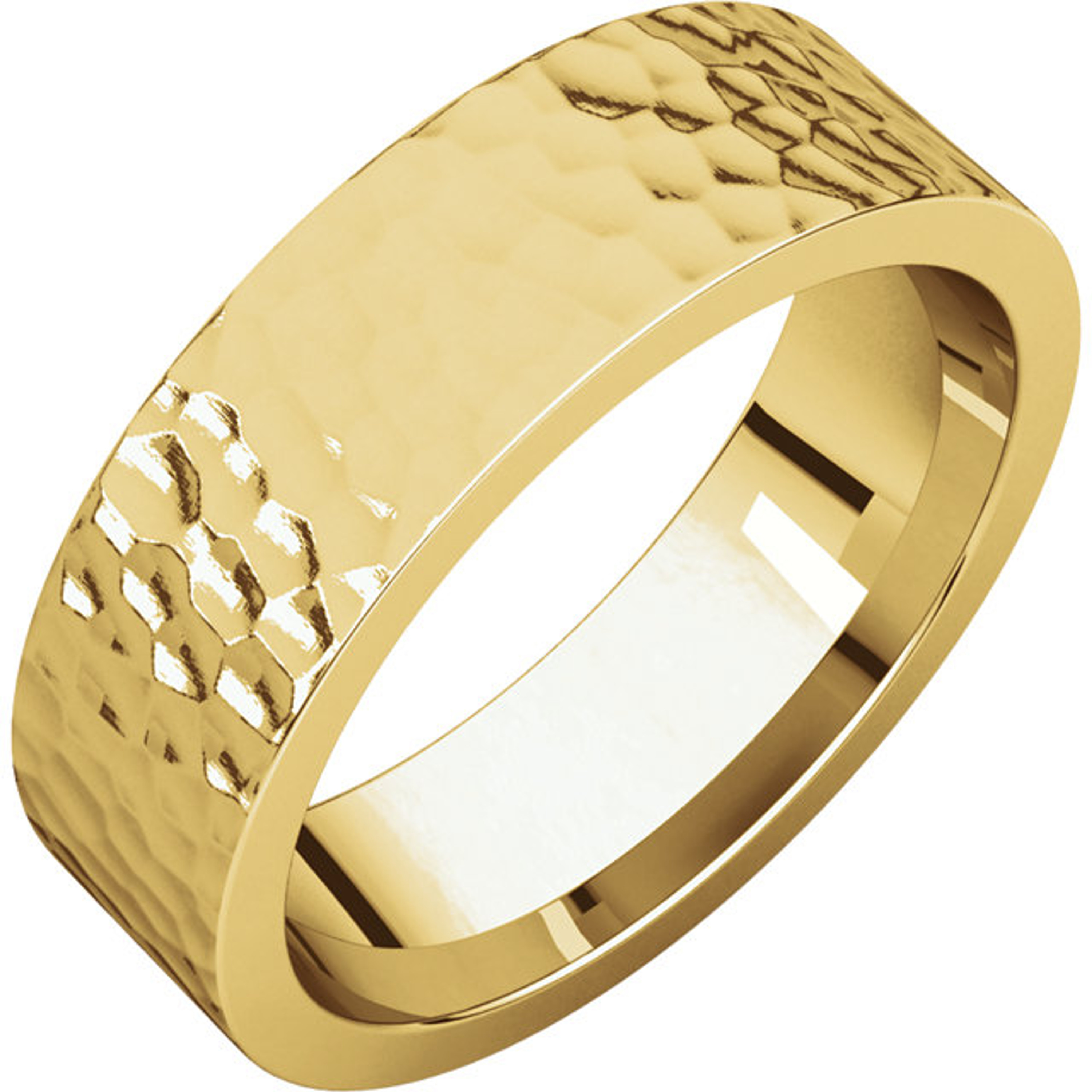 18K Gold 6mm Hammer Finish Flat Comfort Fit Wedding Band 18K Gold 6mm Hammer Finish Flat Comfort Fit Wedding Band