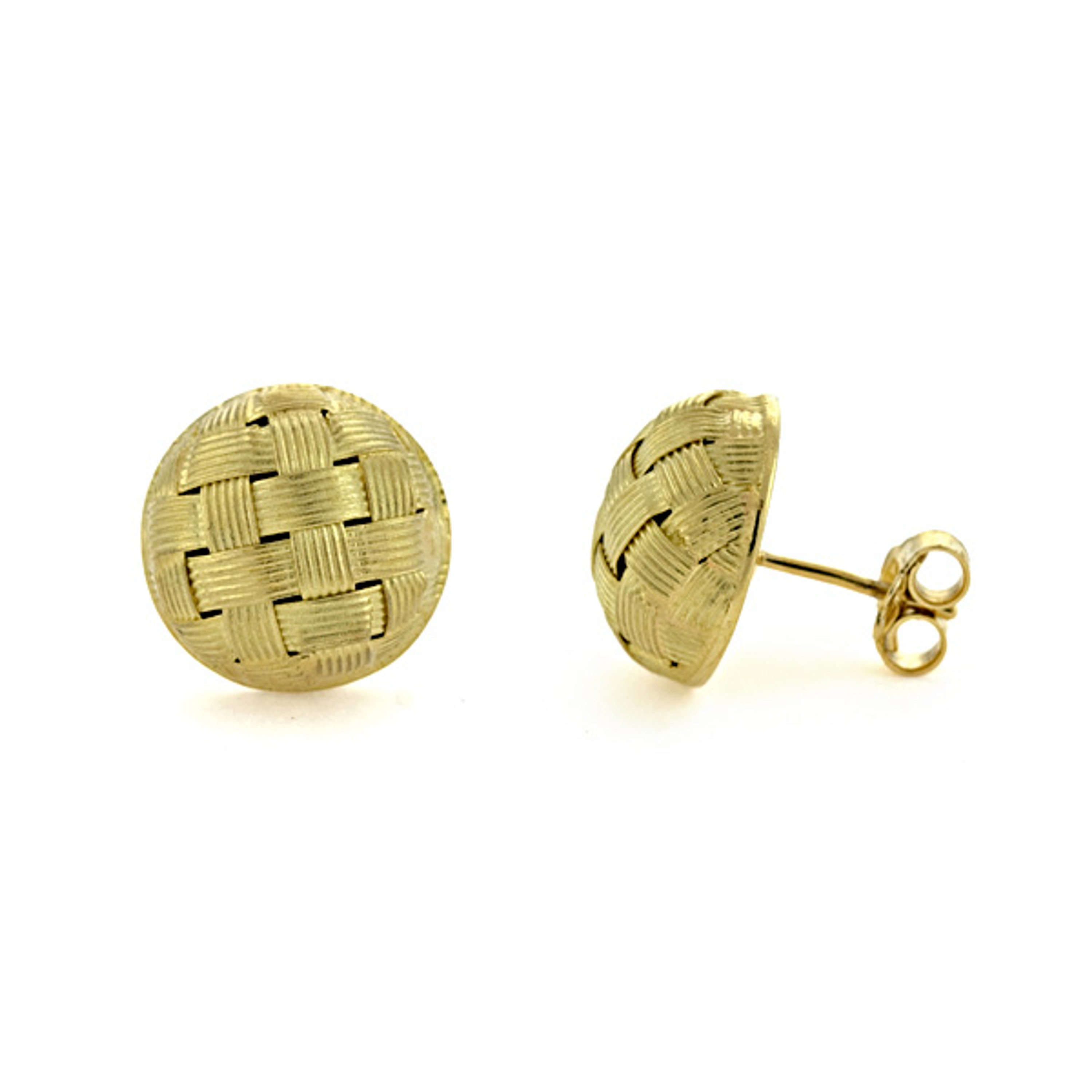 18k Yellow Gold Button Earrings basket weave pattern 14mm 18k Yellow Gold Button Earrings basket weave pattern 14mm