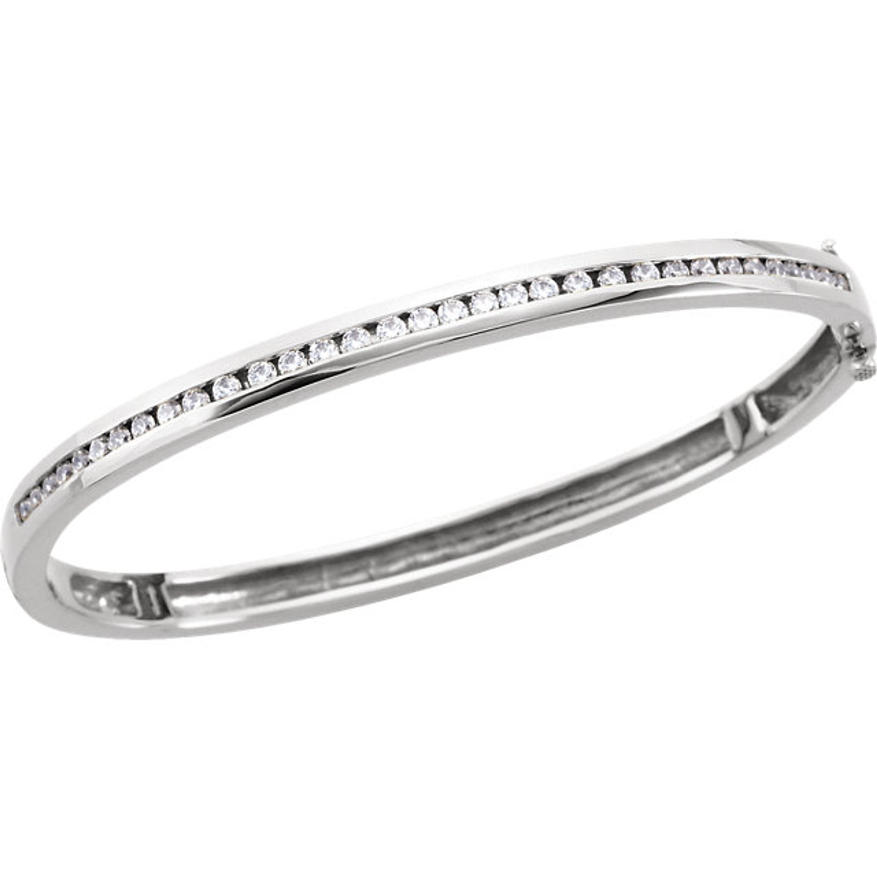 14kt White Gold 2mm Round Hinged Bangle Bracelet 7" 14kt White Gold 2mm Round Hinged Bangle Bracelet 7"