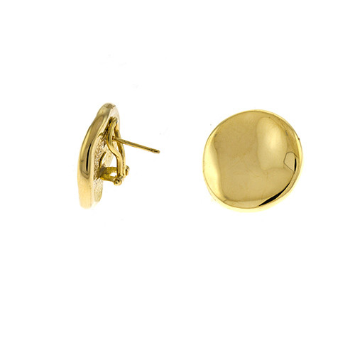 14k Yellow Gold Button Earrings Polished Finish  17mm
