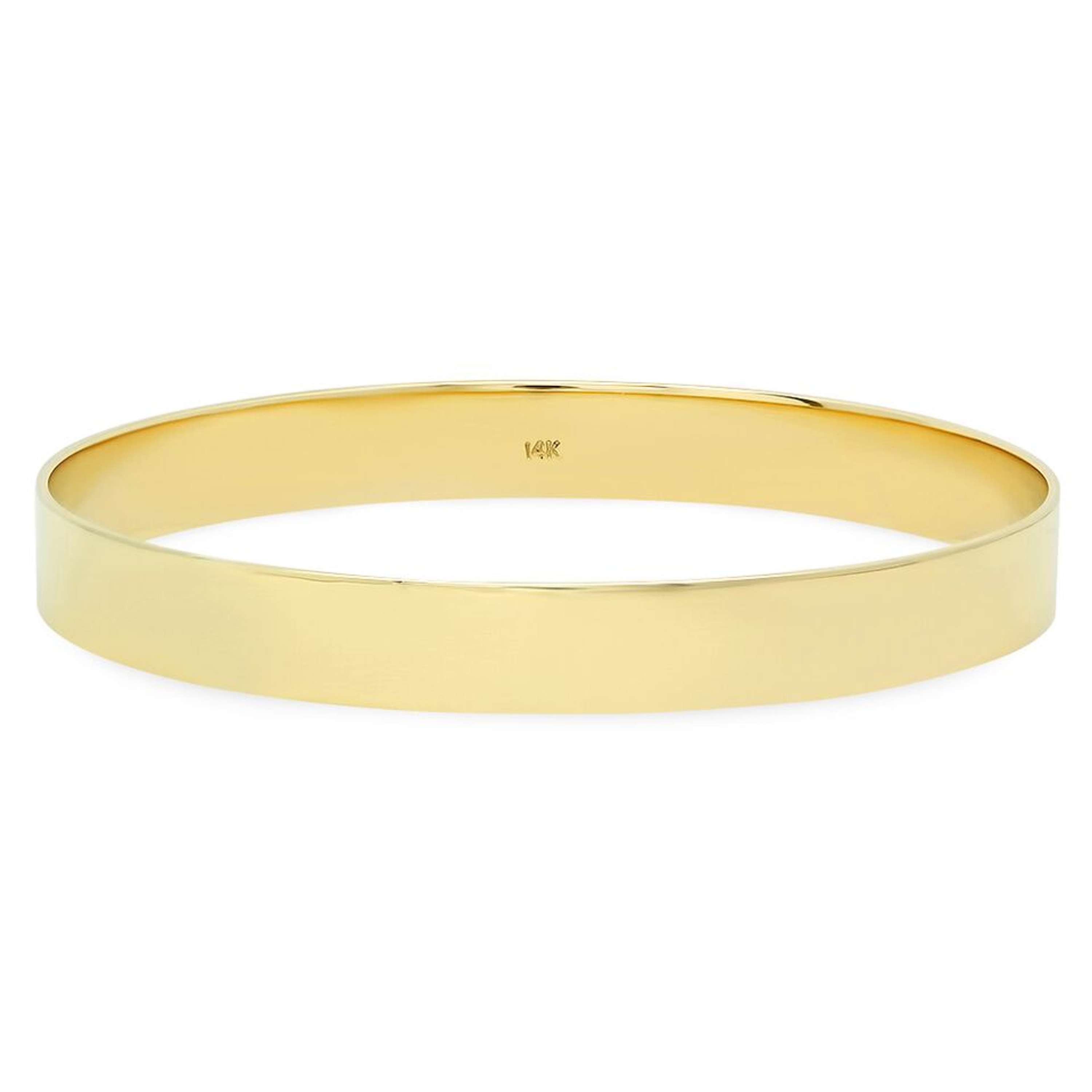 14k Gold 8mm Wide Flat High Polished Slip-on Solid Bangle 7 Inches 14k Gold 8mm Wide Flat High Polished Slip-on Solid Bangle 7 Inches