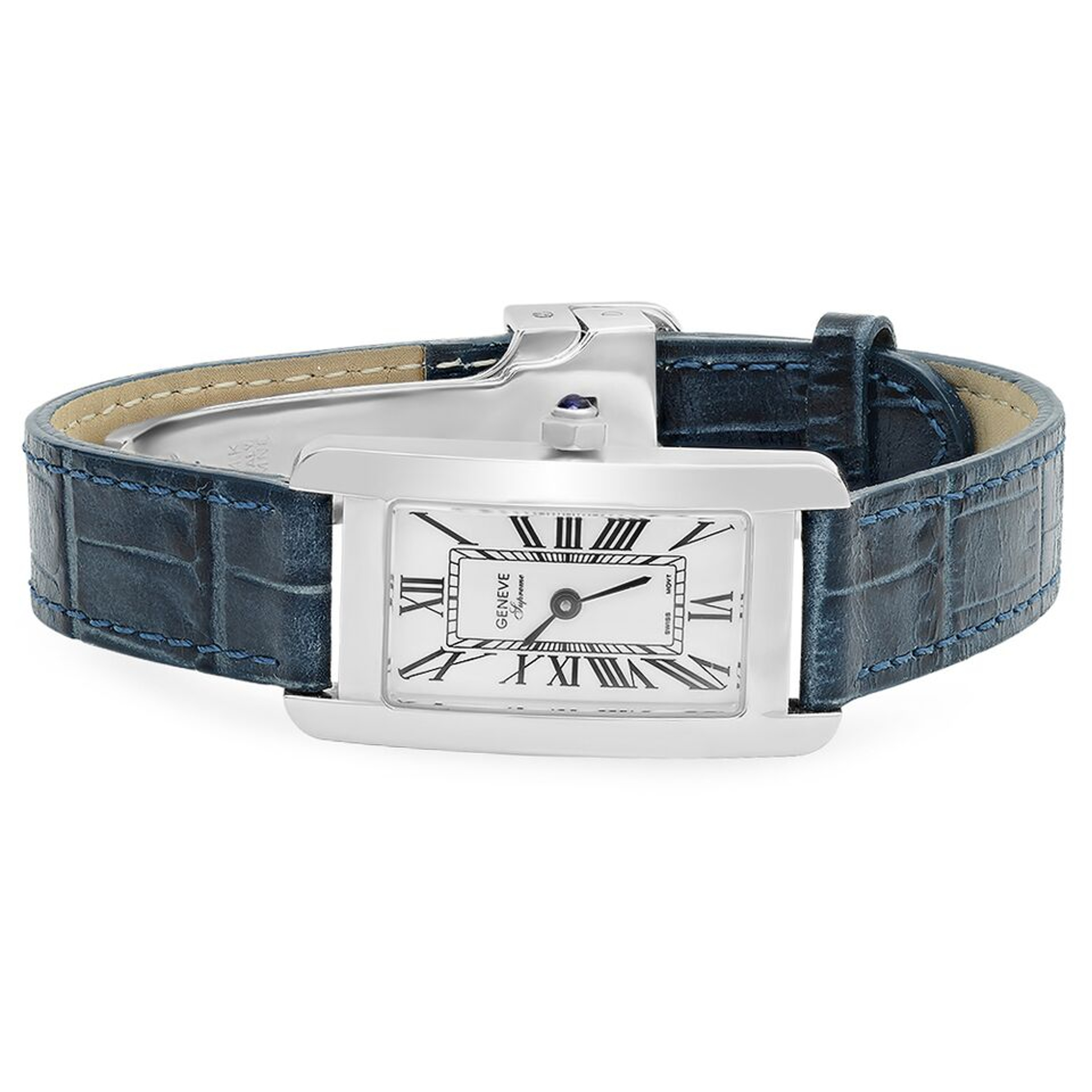 14k White Gold Square Geneve Italian Watch 19.0mm x 28.0 mm 8" 14k White Gold Square Geneve Italian Watch 19.0mm x 28.0 mm 8"