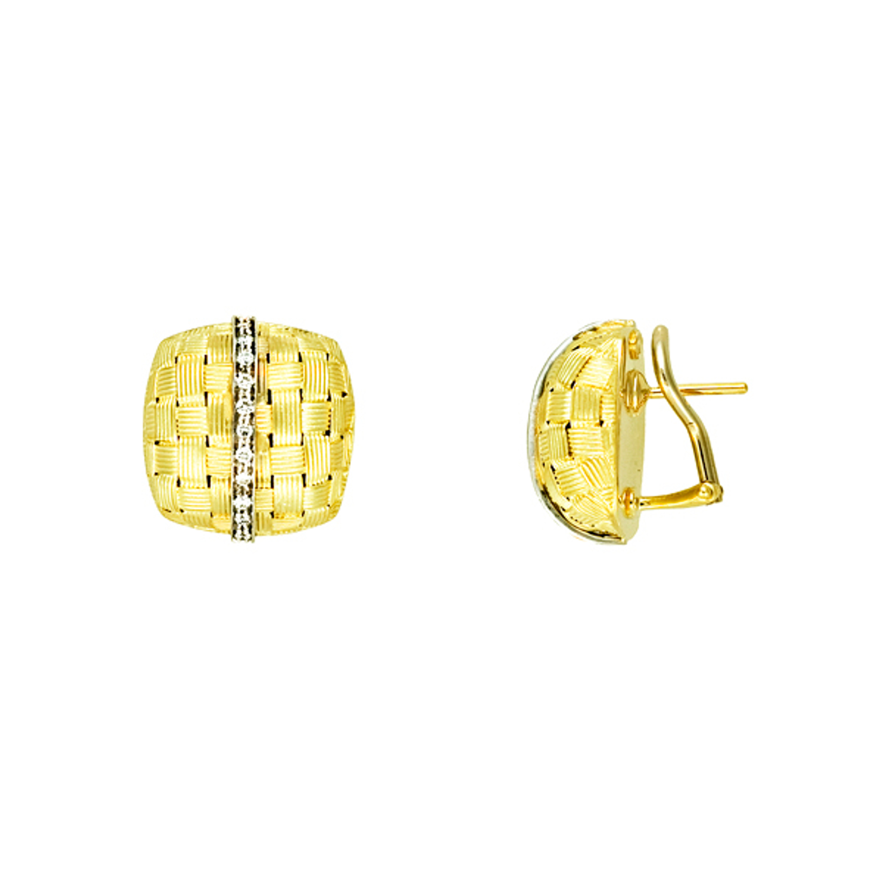 18k Yellow Gold Diamond Button Earrings basket weave pattern 19mm 0.22ct 18k Yellow Gold Diamond Button Earrings basket weave pattern 19mm 0.22ct