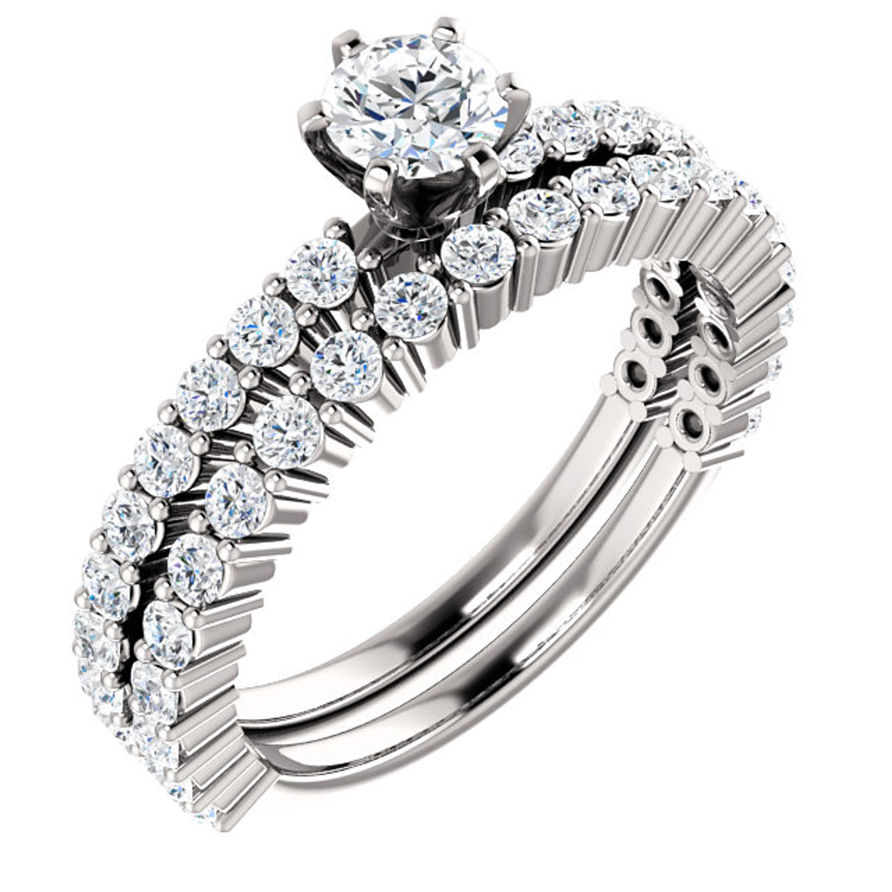 14k White Gold  .85 Carat  Round cut Halo Engagement Ring  Wedding Band