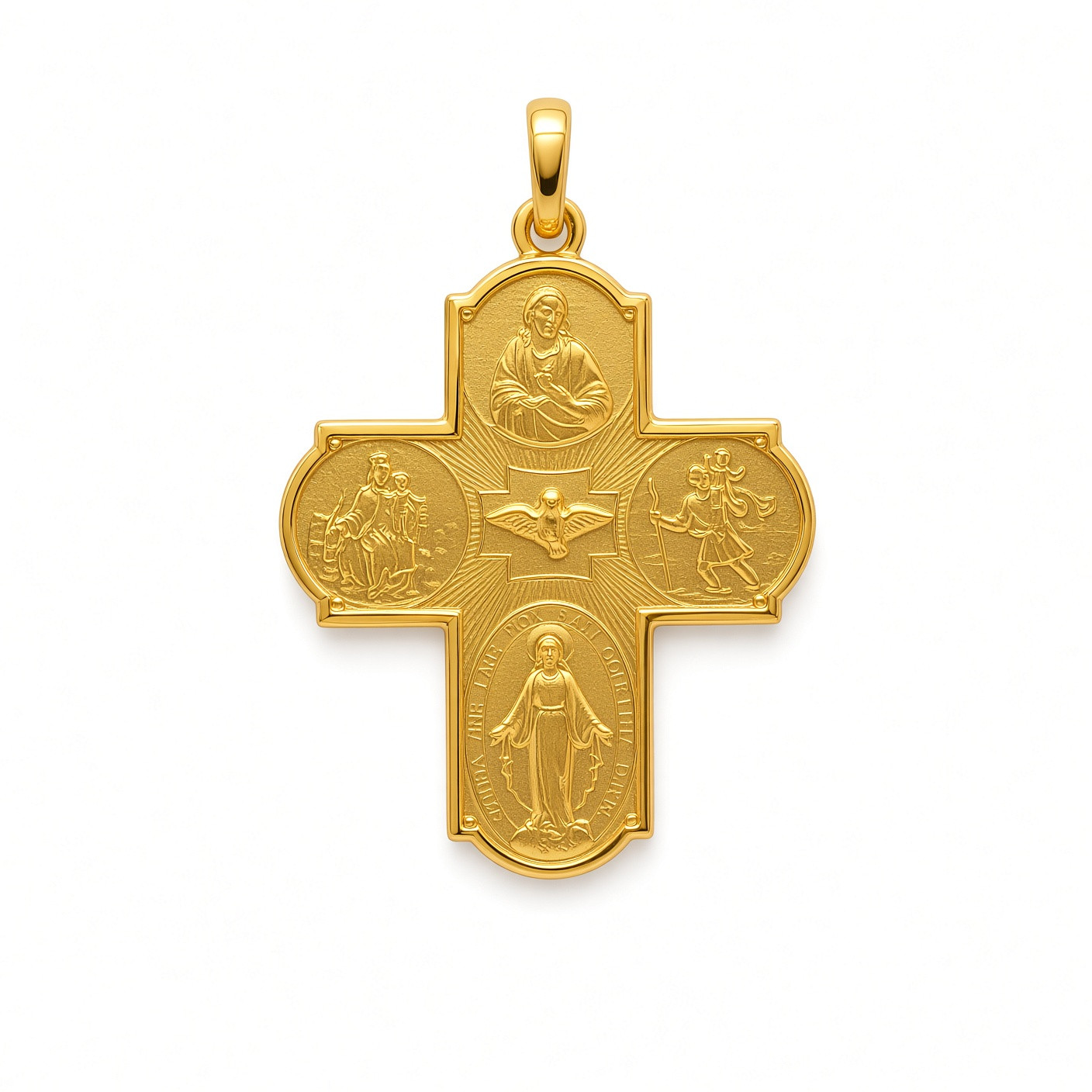 14K Gold Scapular Four-Way Cross Medal Pendant 37x27