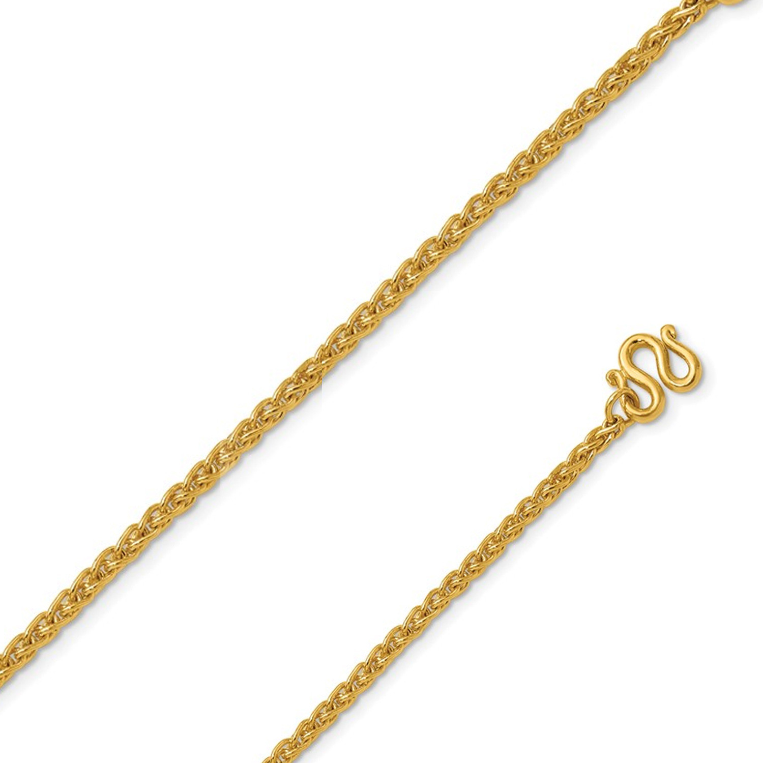 24k Yellow Gold 2.5mm Handmade Wheat Chain 24 Inches