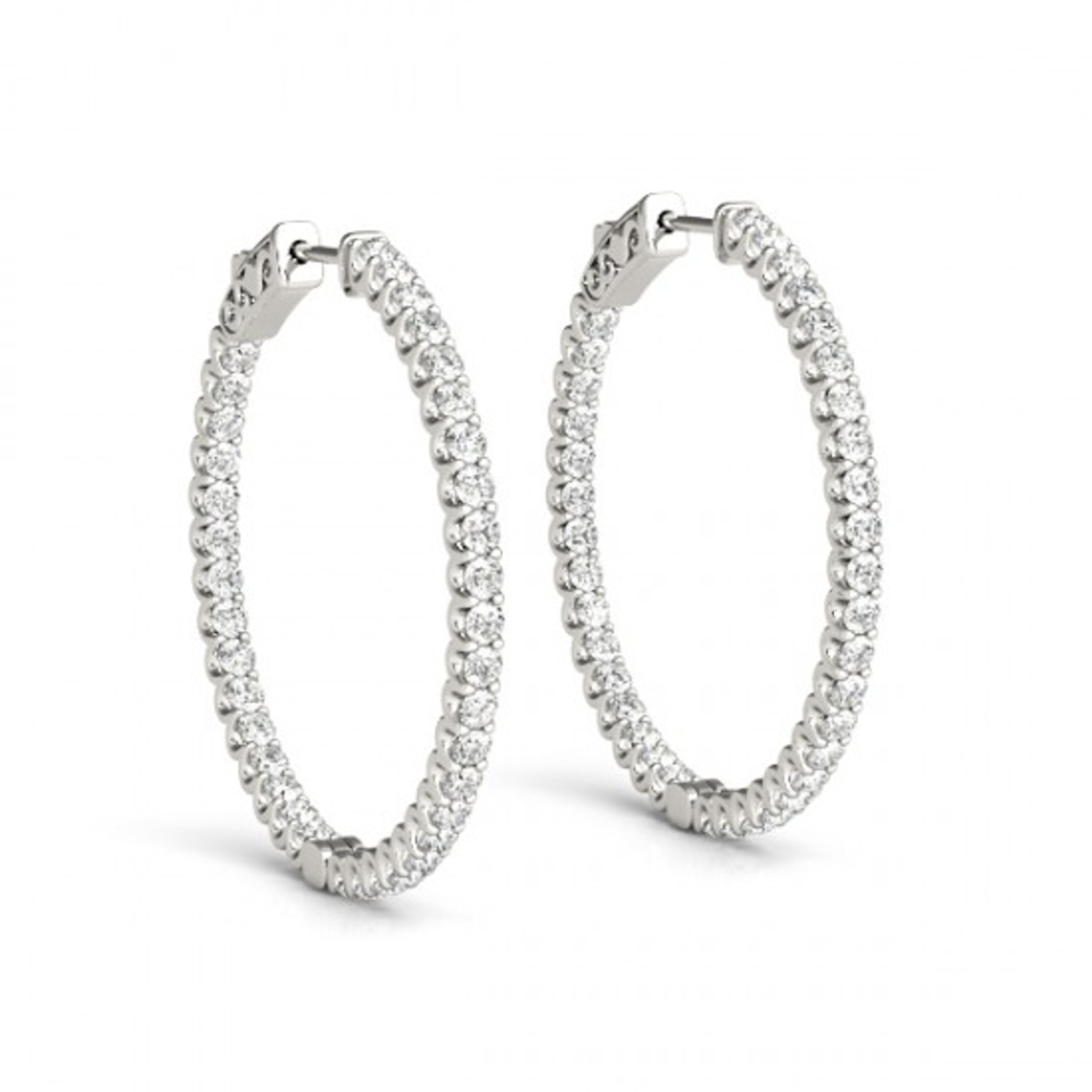 14k White Gold 43mm Double Sided Diamond Hoop Earrings 2 ct 14k White Gold 43mm Double Sided Diamond Hoop Earrings 2 ct