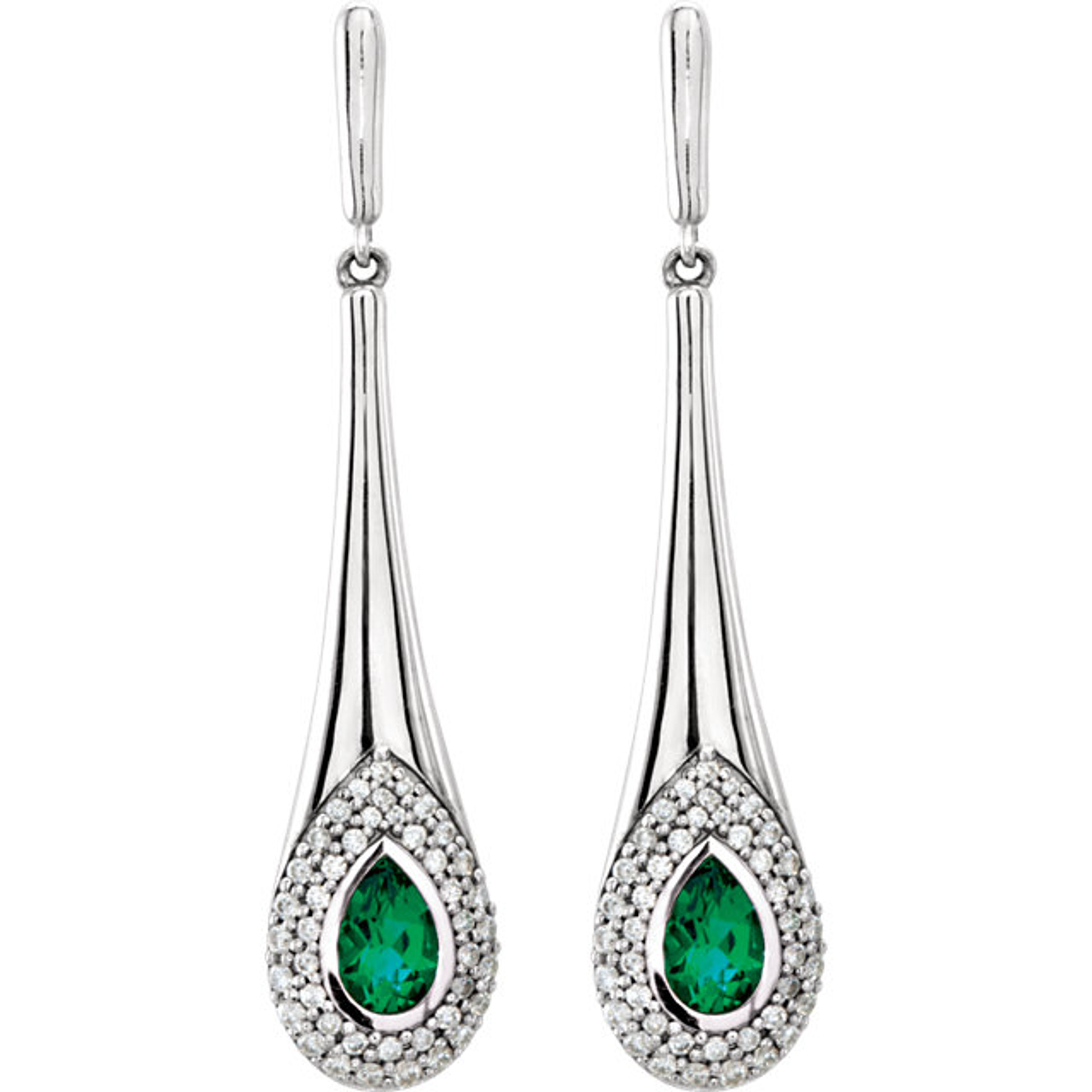 14k White Gold Diamond and Emerald Dangle Earrings  42.5mm Length 14k White Gold Diamond and Emerald Dangle Earrings  42.5mm Length