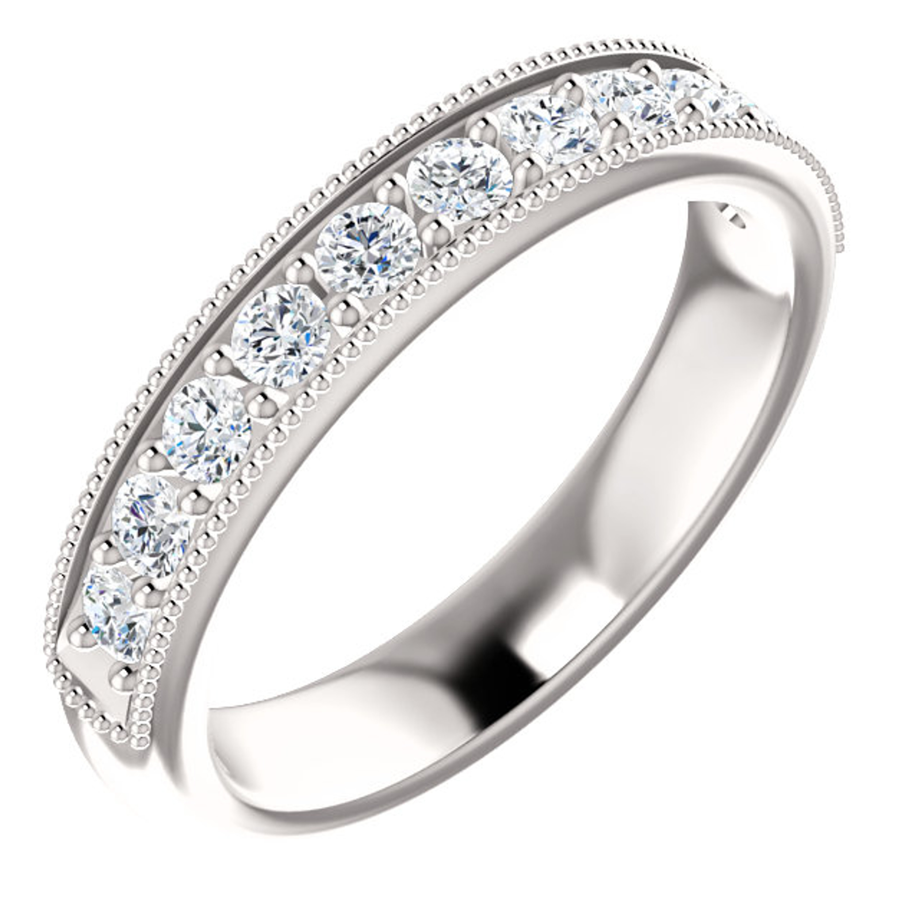 0.50ct Channel Set Diamond Milgrain Band In 14k White Gold 11 Stones 4mm 0.50ct Channel Set Diamond Milgrain Band In 14k White Gold 11 Stones 4mm