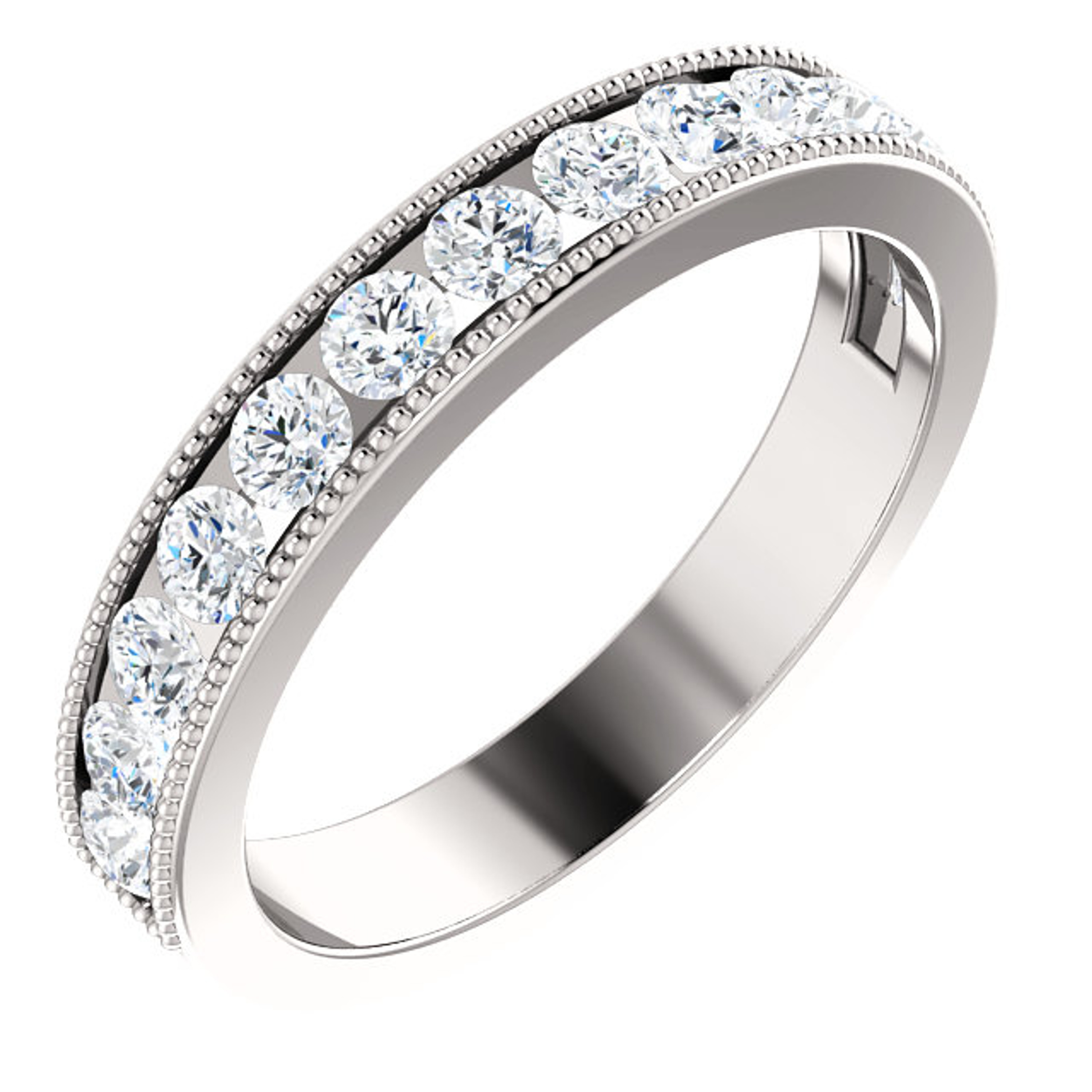 1.00 ct Channel Set Diamond Milgrain Band In 14k White Gold. 1.00 ct Channel Set Diamond Milgrain Band In 14k White Gold.