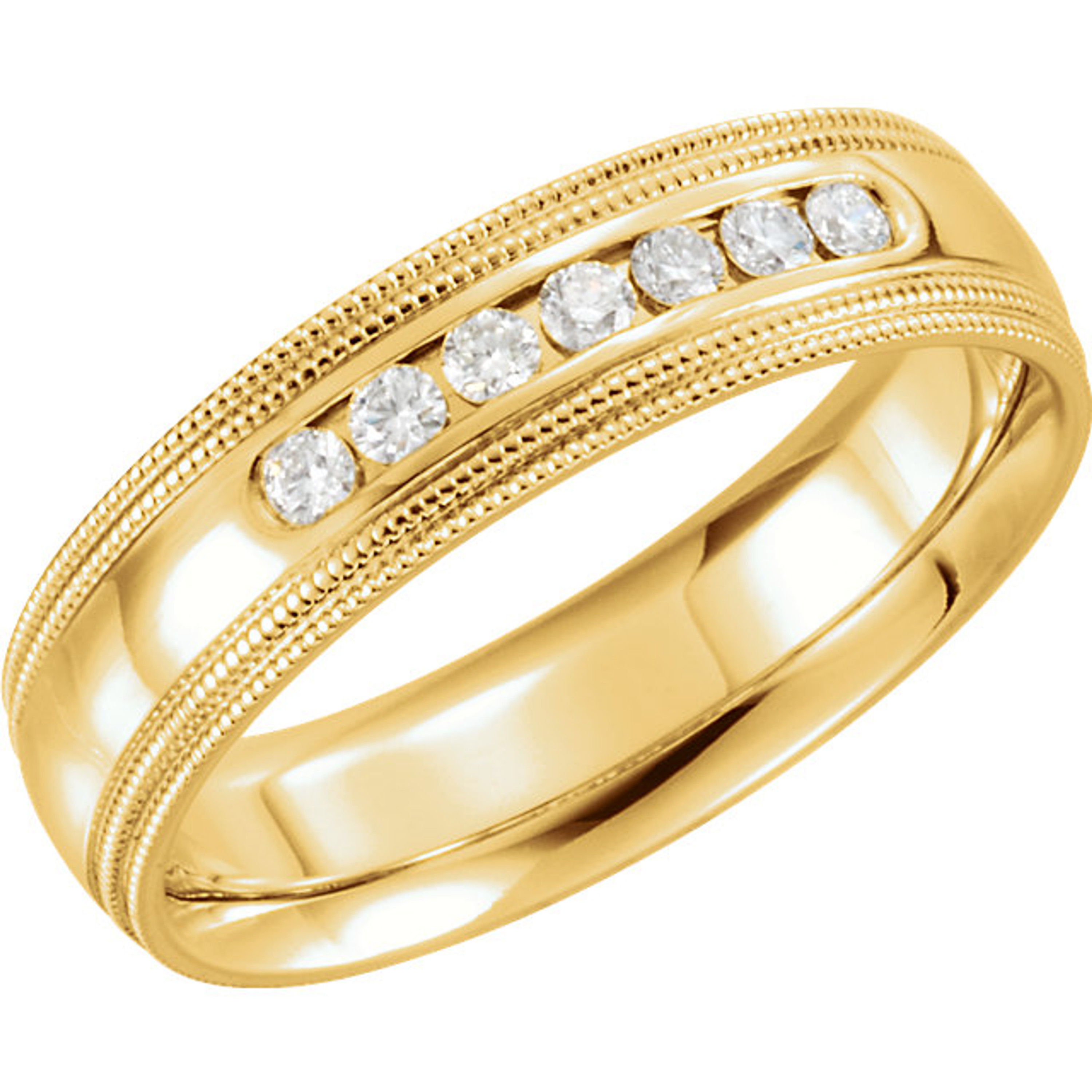 14k Yellow Gold 6mm Diamond Double Milgrain Wedding band .25 ct. 14k Yellow Gold 6mm Diamond Double Milgrain Wedding band .25 ct.