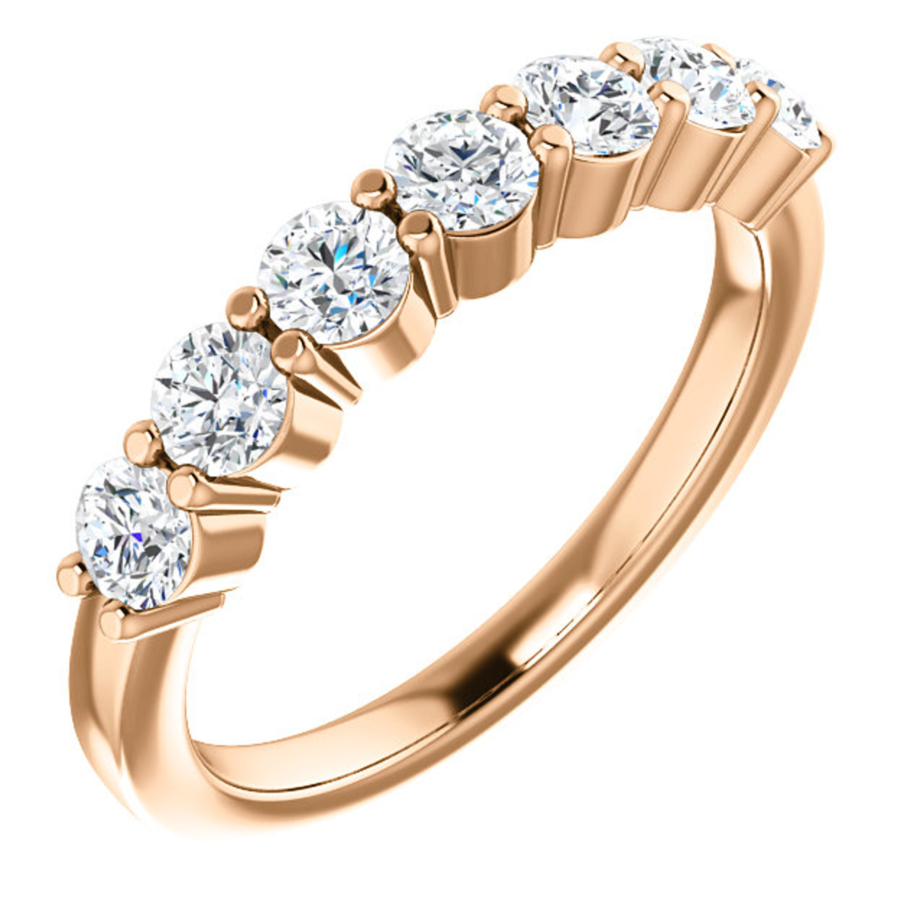 14K Yellow gold 1.0 ct 7 Round Diamond Prong Set Anniversary Ring