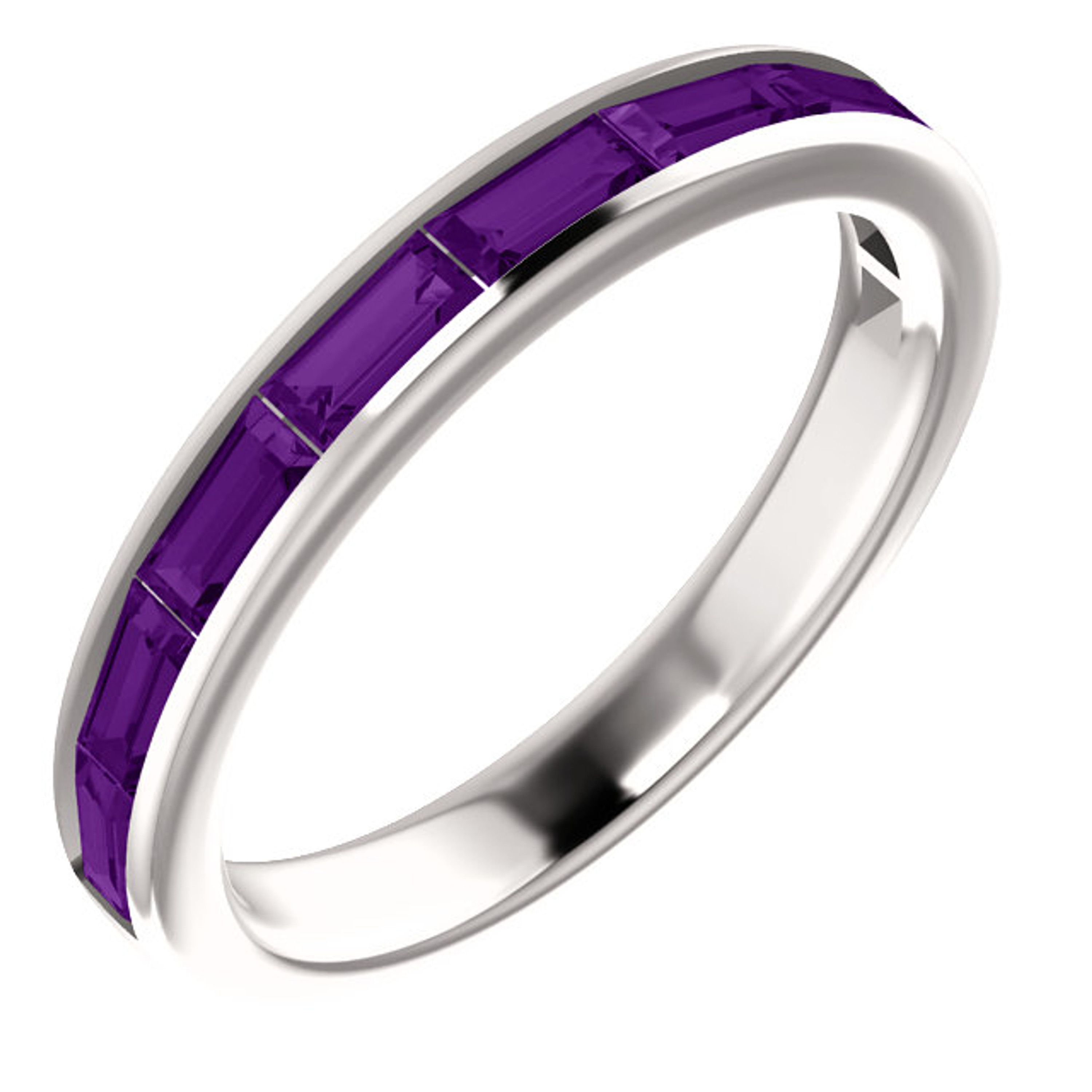 14k White Gold Baguette Genuine Amethyst Half Eternity band 1.00 Ctw. 14k White Gold Baguette Genuine Amethyst Half Eternity band 1.00 Ctw.