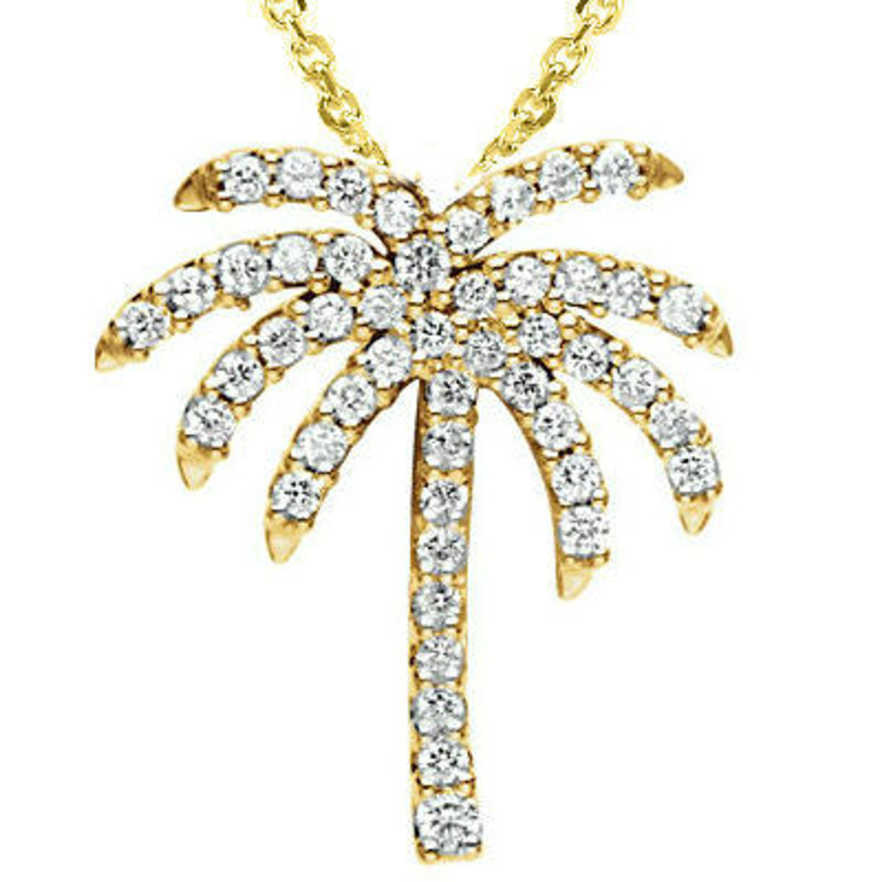 14kt Yellow Gold 1/3 CTW Petit Diamond Palm Necklace 15.5mm x 21mm 14kt Yellow Gold 1/3 CTW Petit Diamond Palm Necklace 15.5mm x 21mm