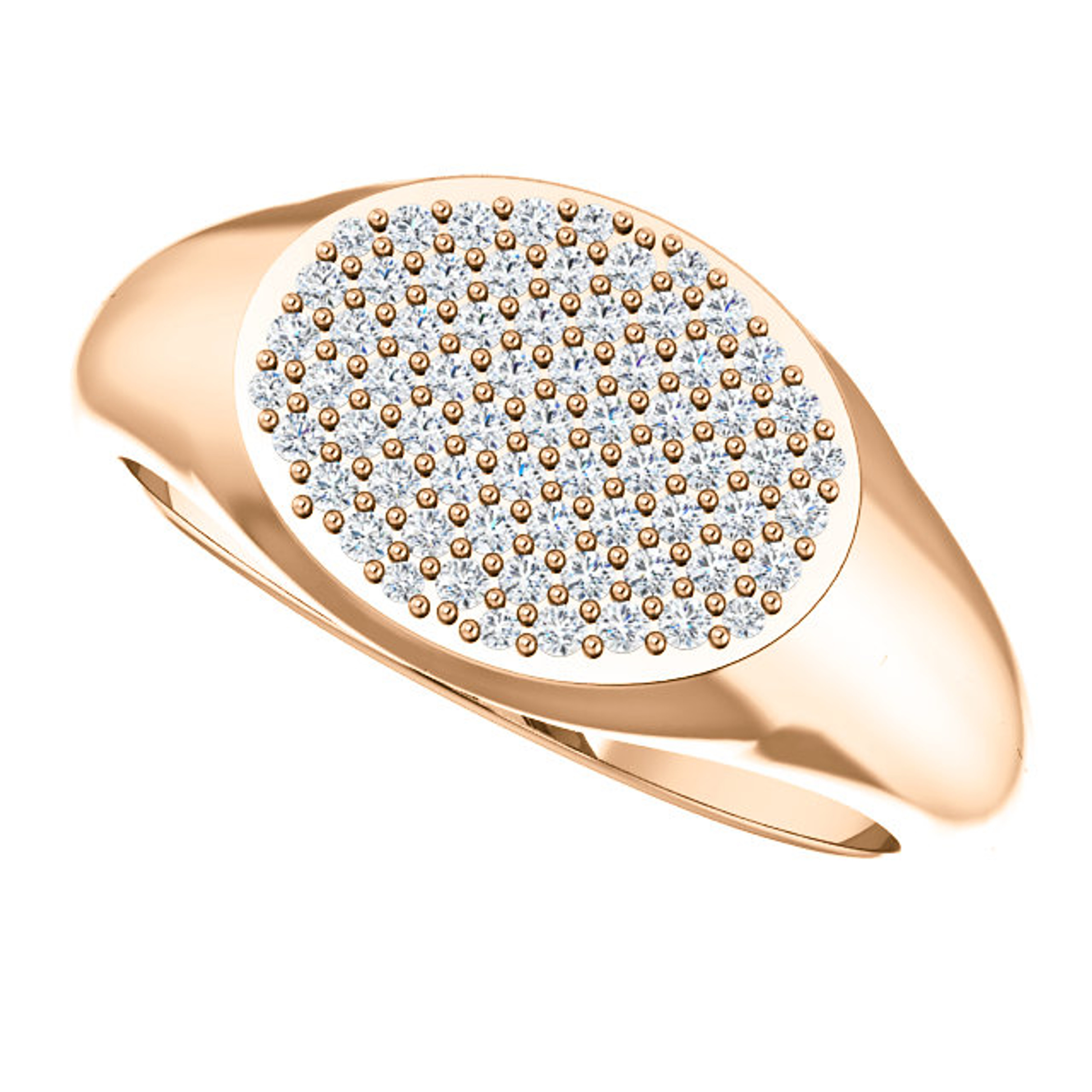14k Rose Gold Oval Diamond Signet Ring 10mmx12mm Solid Back 14k Rose Gold Oval Diamond Signet Ring 10mmx12mm Solid Back
