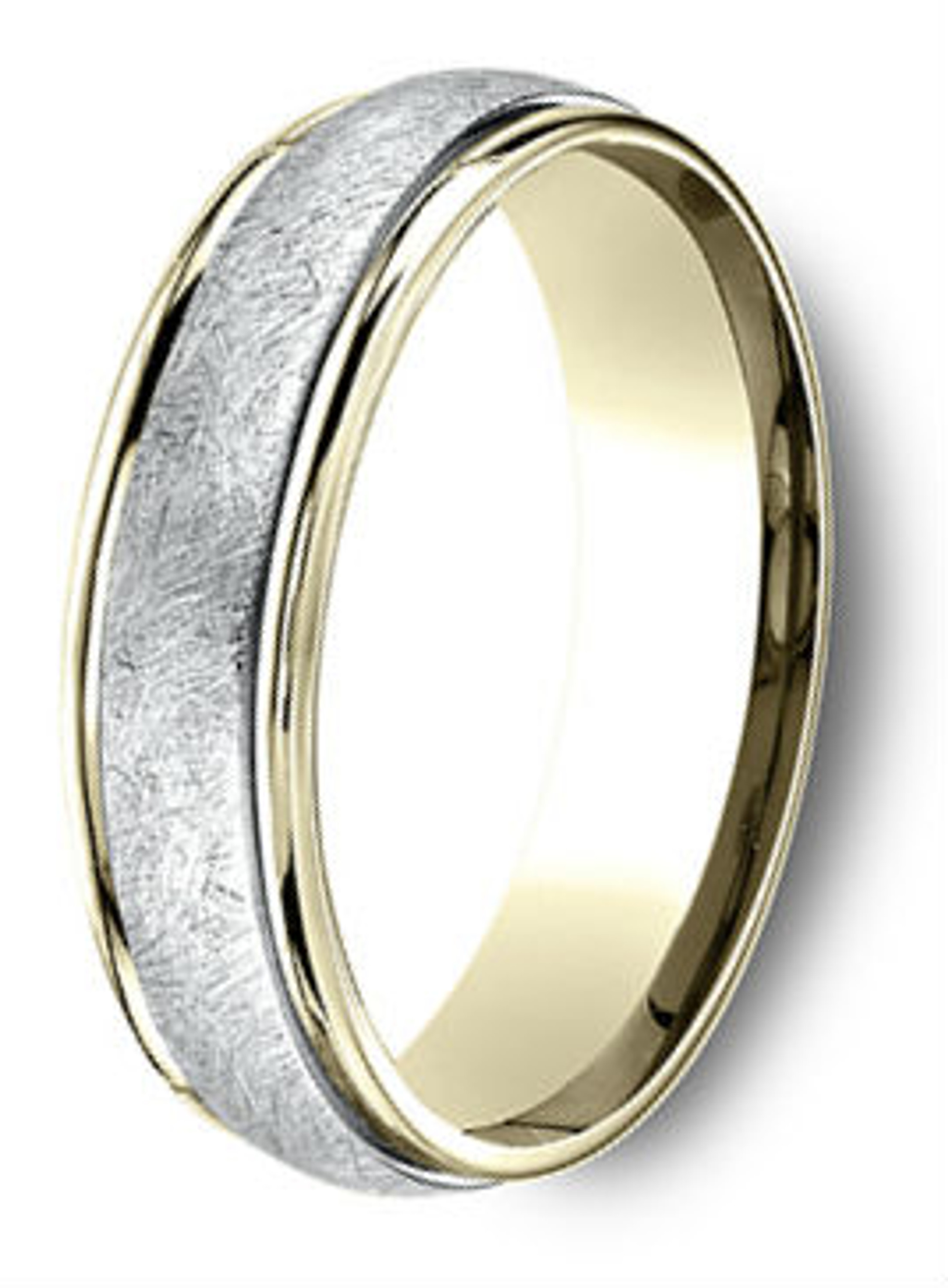 18Kt Yellow Gold and Platinum Two Tone Swirl Center Wedding Band 6mm 18Kt Yellow Gold and Platinum Two Tone Swirl Center Wedding Band 6mm