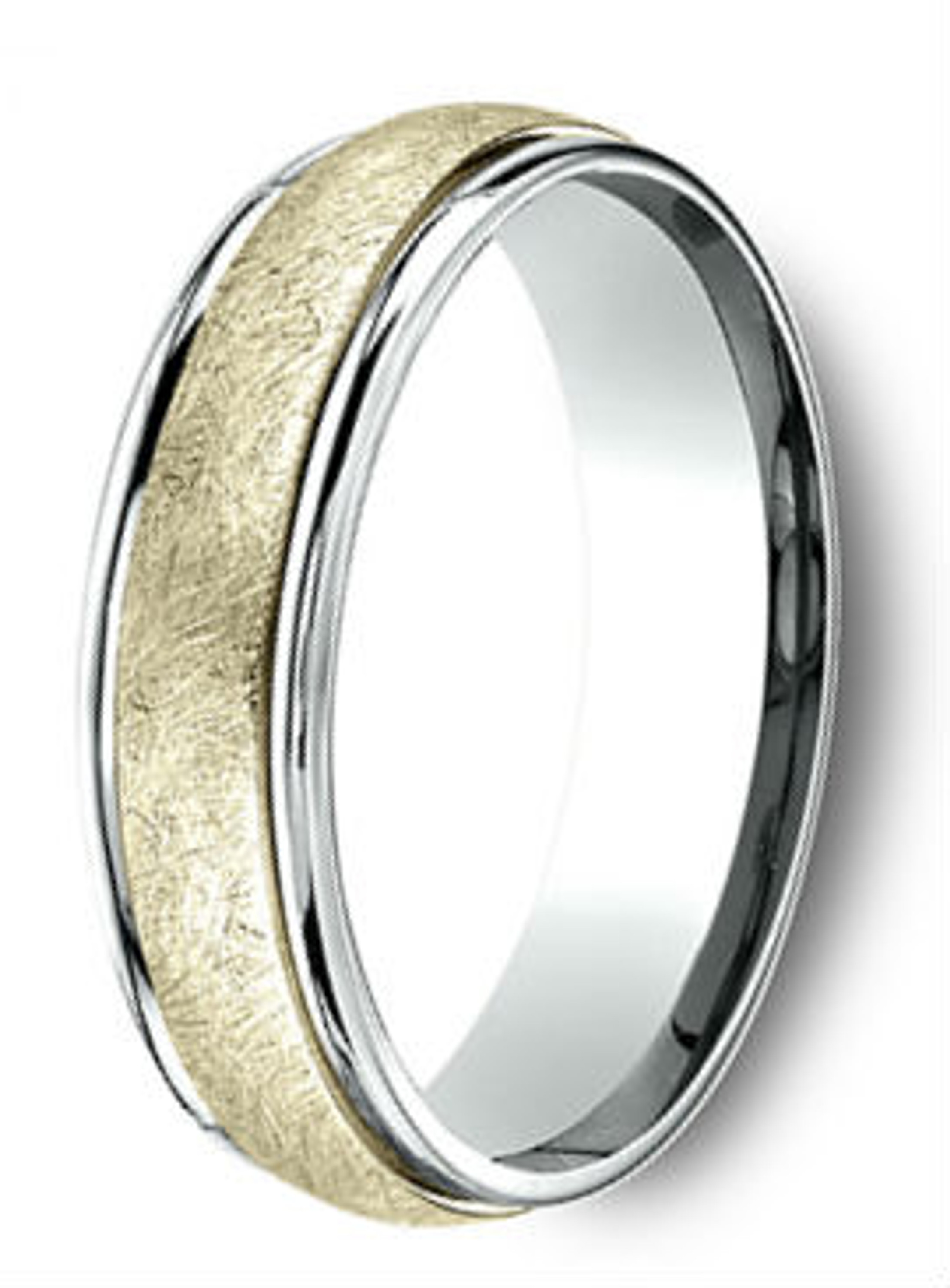 18Kt Yellow Gold and Platinum Two Tone Swirl Center Wedding Band 6mm 18Kt Yellow Gold and Platinum Two Tone Swirl Center Wedding Band 6mm