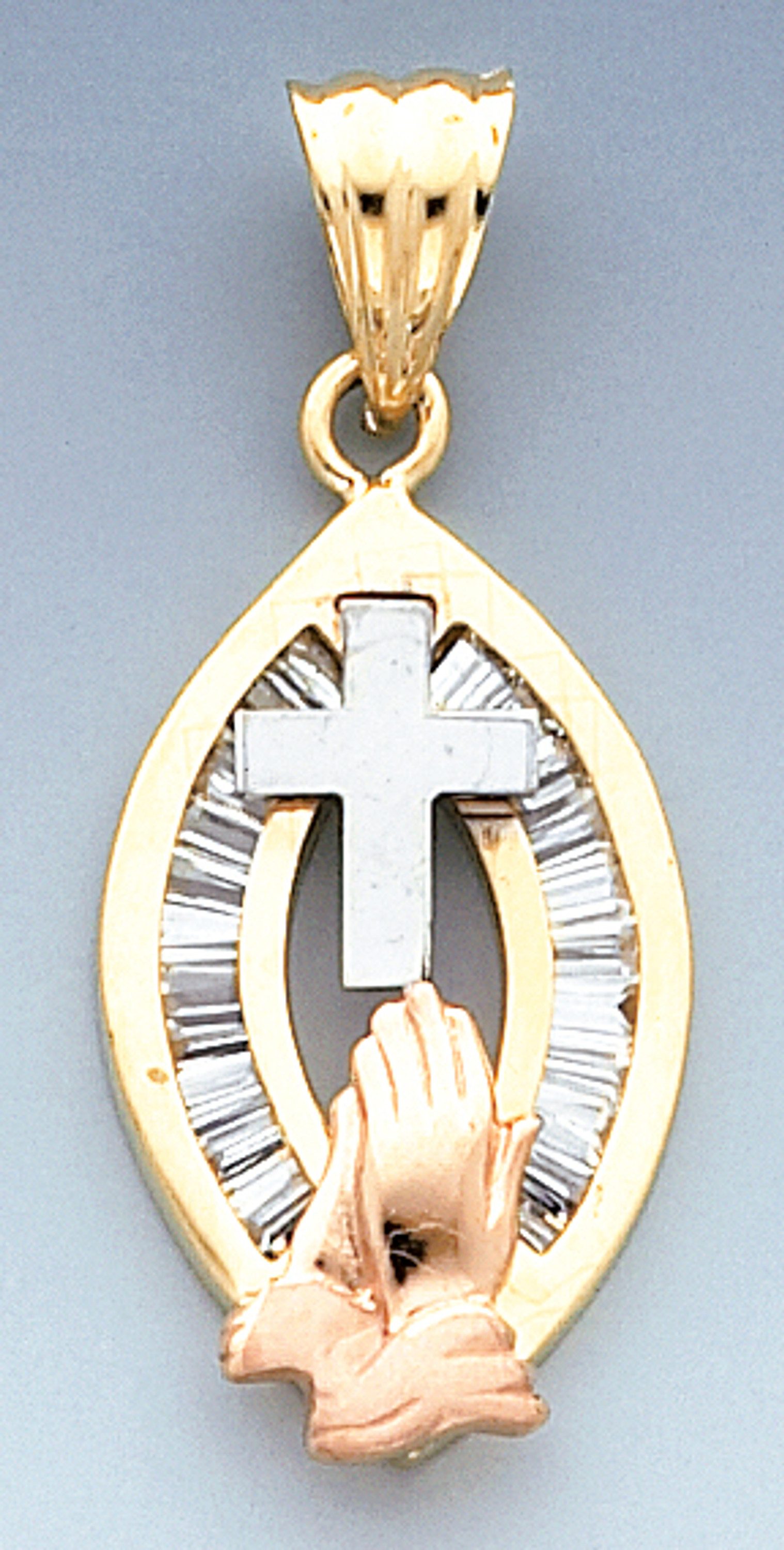 14K Tri-Color gold Cross 34mm or ( 1 3/8 inch) High Accented With Cubic Zirconia 14K Tri-Color gold Cross 34mm or ( 1 3/8 inch) High Accented With Cubic Zirconia