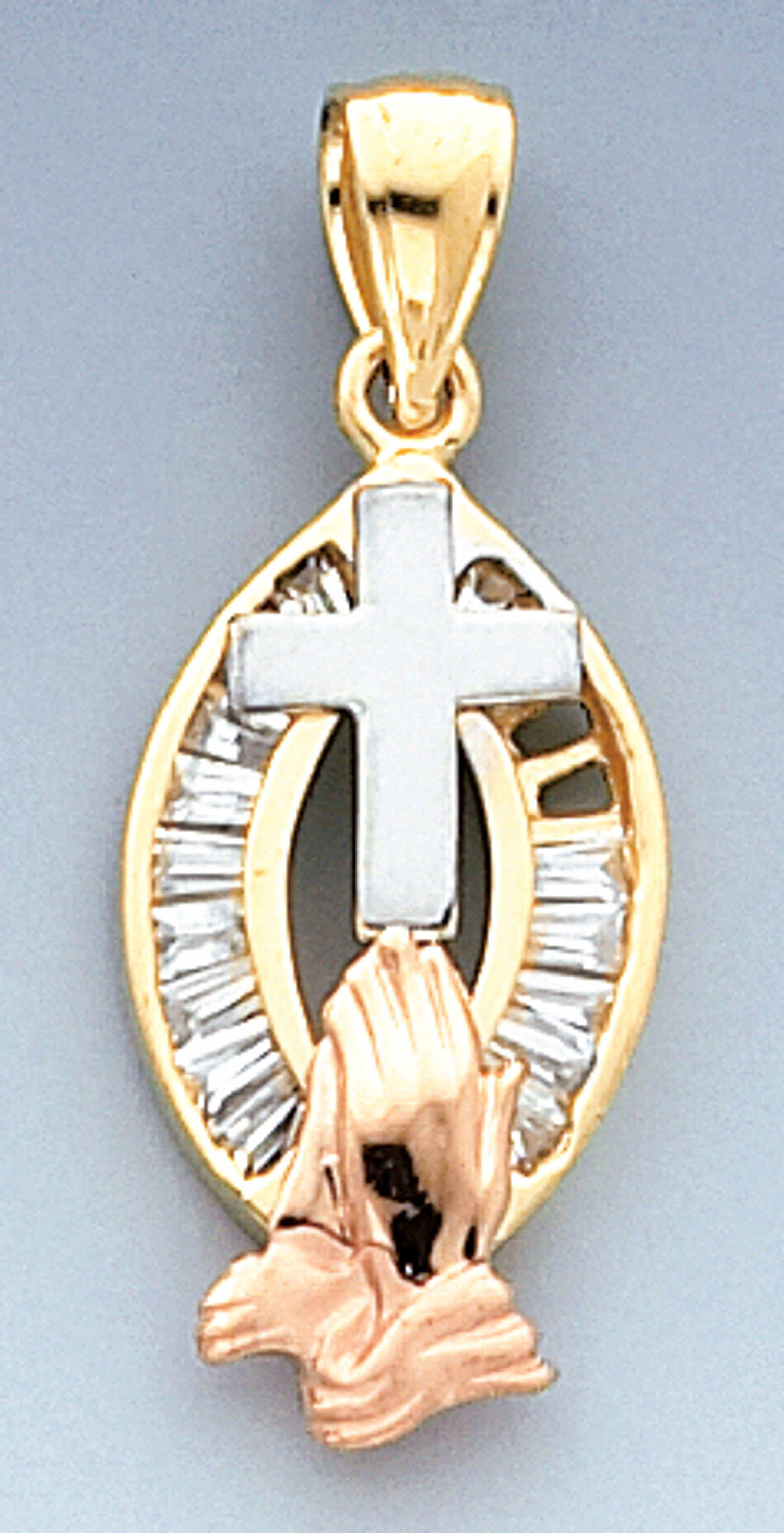 14K Tri-Color gold Cross 25mm or ( 1 inch) High Accented With Cubic Zirconia 14K Tri-Color gold Cross 25mm or ( 1 inch) High Accented With Cubic Zirconia
