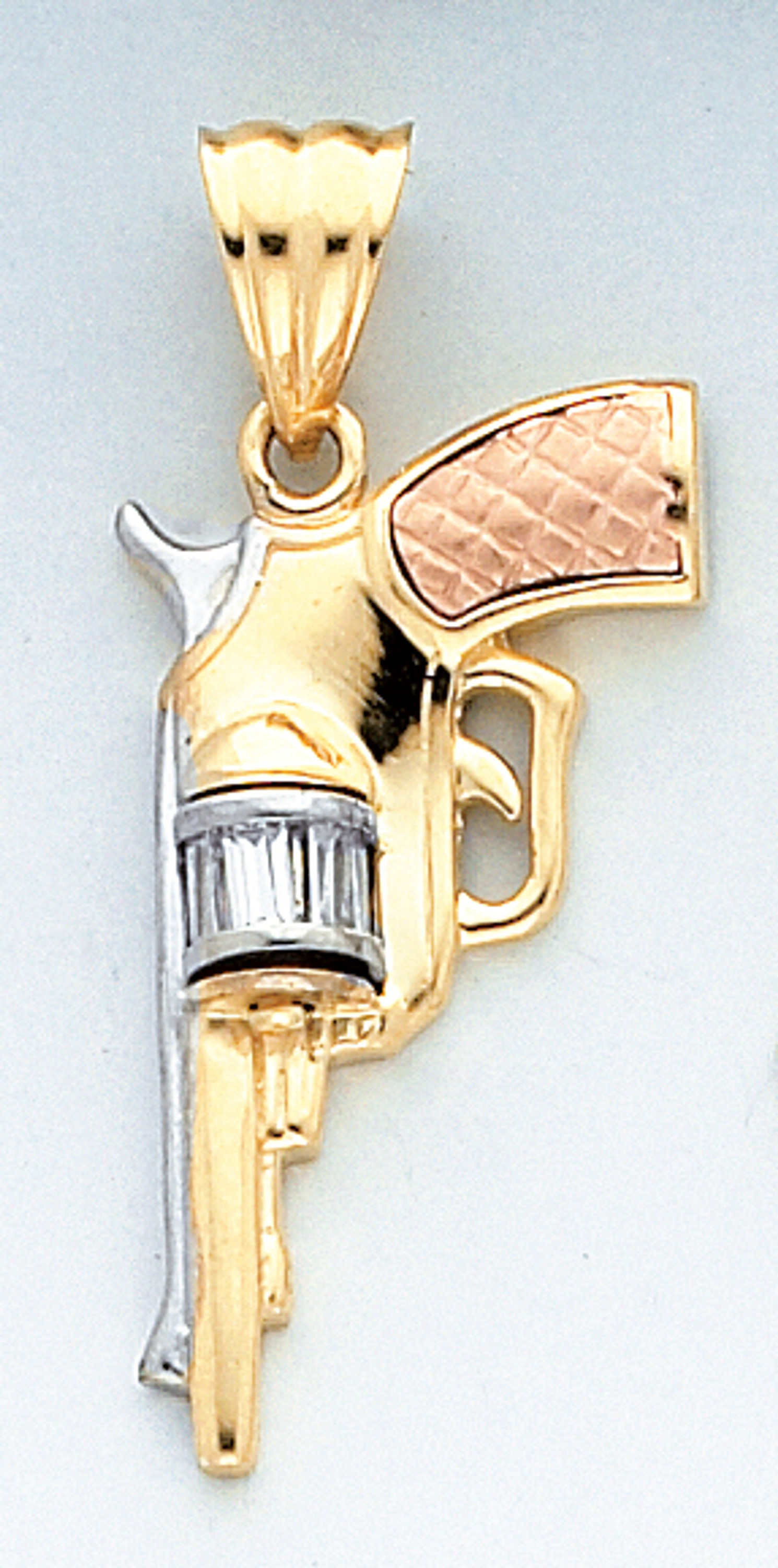 14k Gold Tri-color With cubic zirconia Machine Gun Pendant 39mm High 14k Gold Tri-color With cubic zirconia Machine Gun Pendant 39mm High