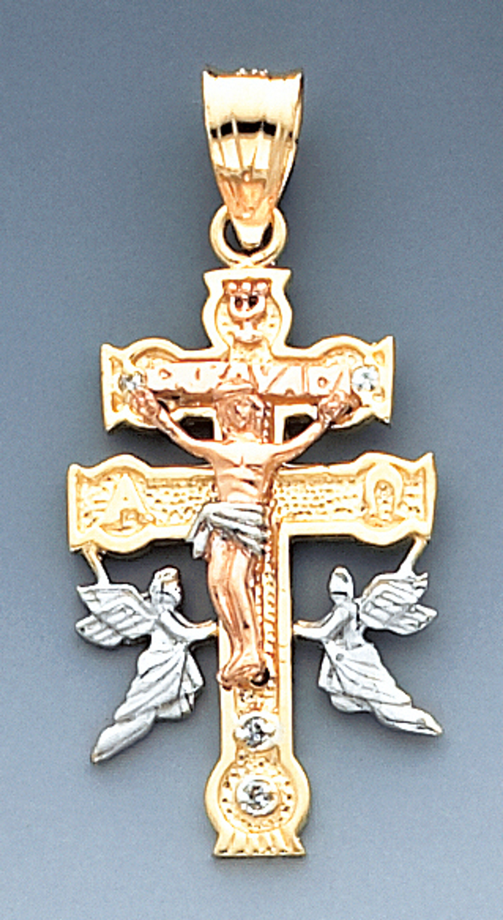 14k Gold Two-tone Fancy Cara Vaca Crucifix Pendant 40mm Hight 14k Gold Two-tone Fancy Cara Vaca Crucifix Pendant 40mm Hight