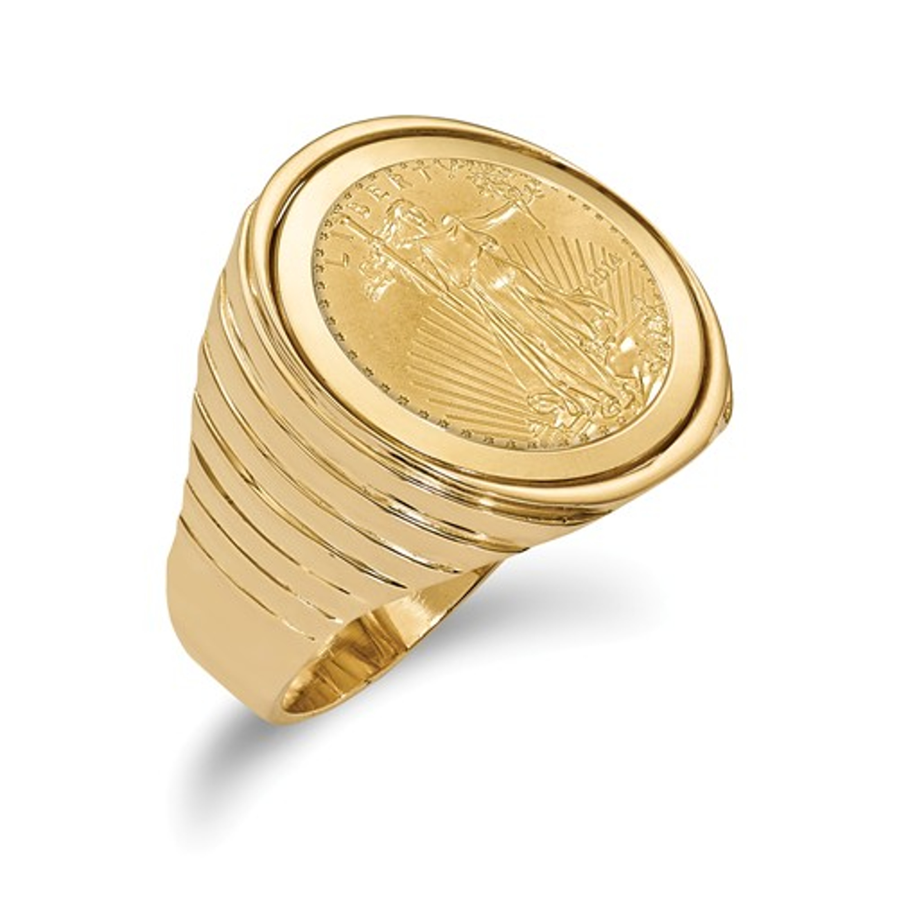 14k Gold Mens 21.3mm Coin Ring With A 22k 1/10 Oz American Eagle Coin 14k Gold Mens 21.3mm Coin Ring With A 22k 1/10 Oz American Eagle Coin