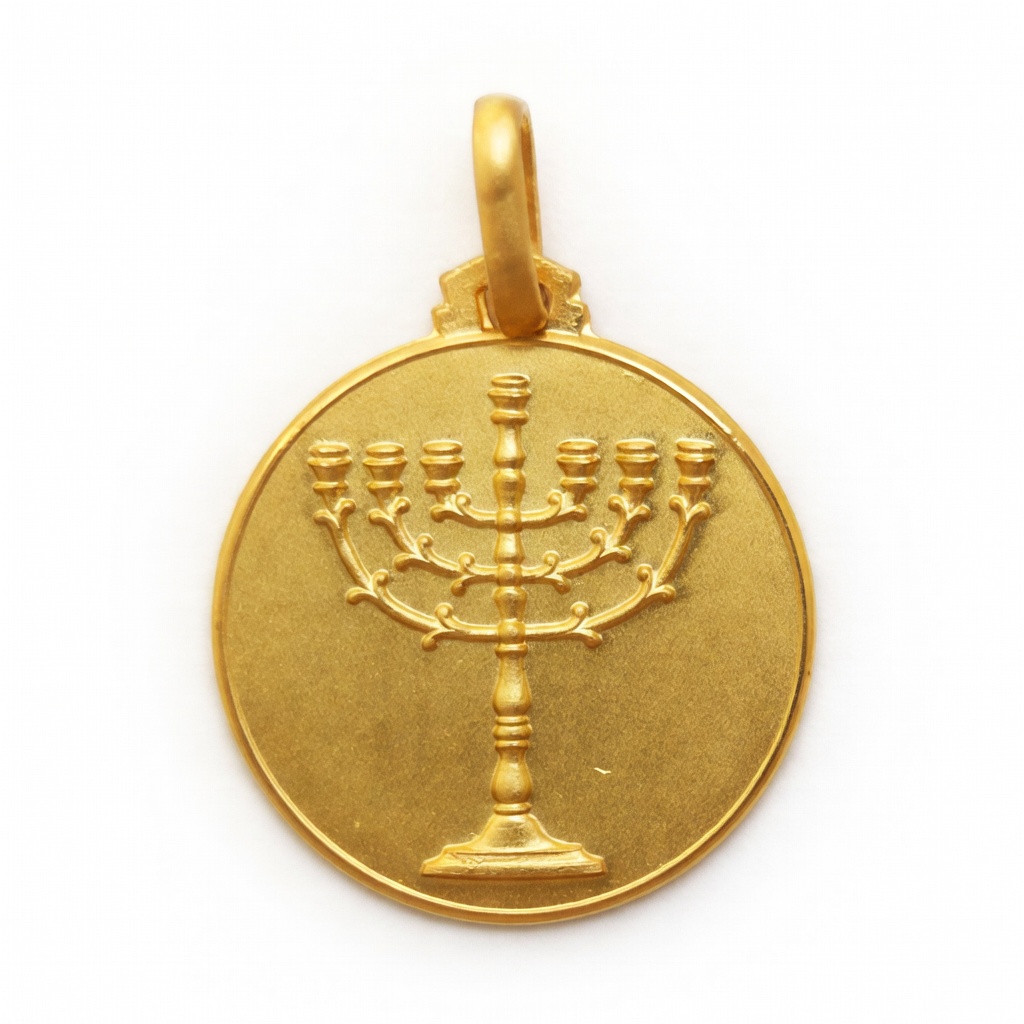 14k Gold Exquisite Menorah Medal Pendant 25mm