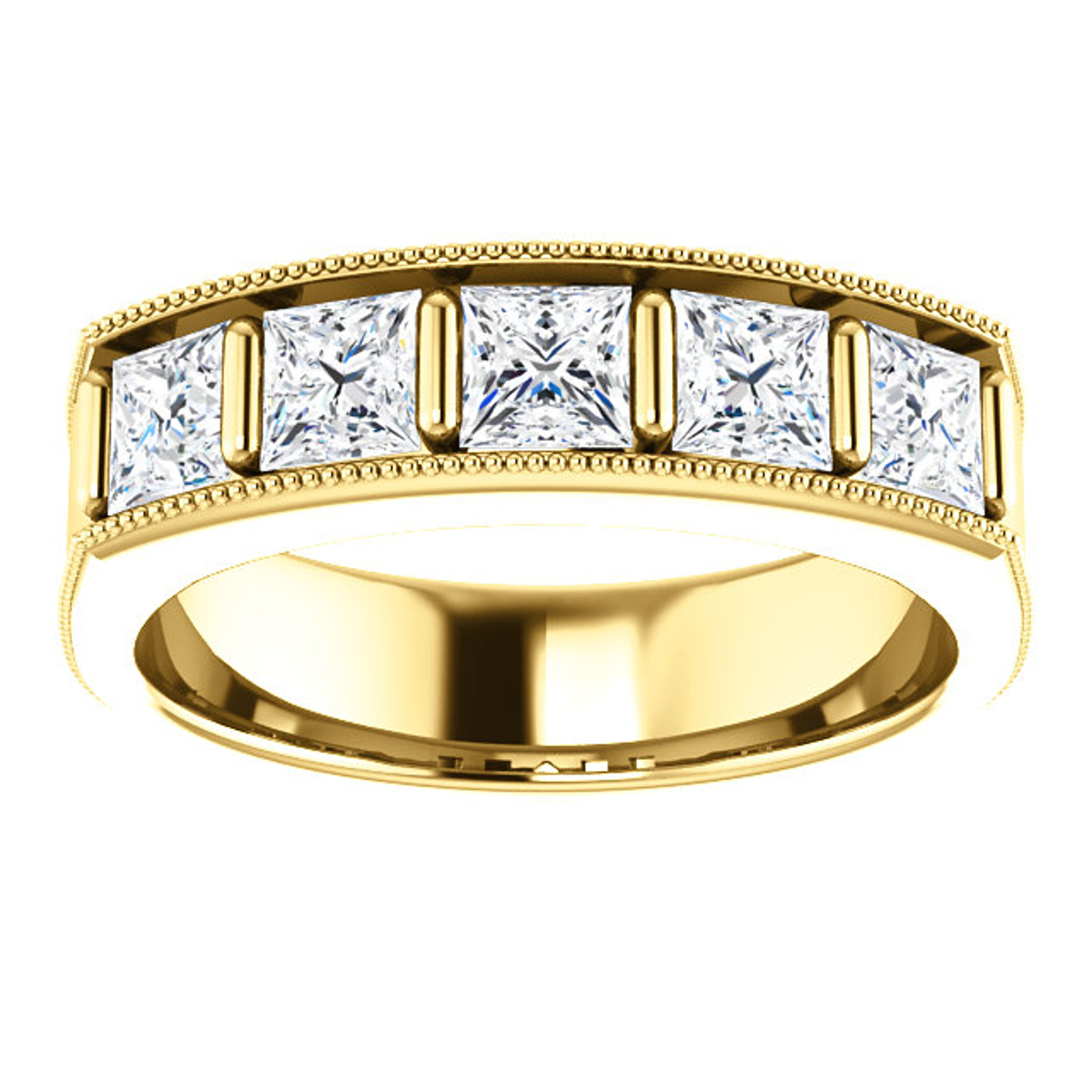 14k Yellow Gold Mens Princess 5 Stone Diamond  Ring 2.5 CTW 14k Yellow Gold Mens Princess 5 Stone Diamond  Ring 2.5 CTW