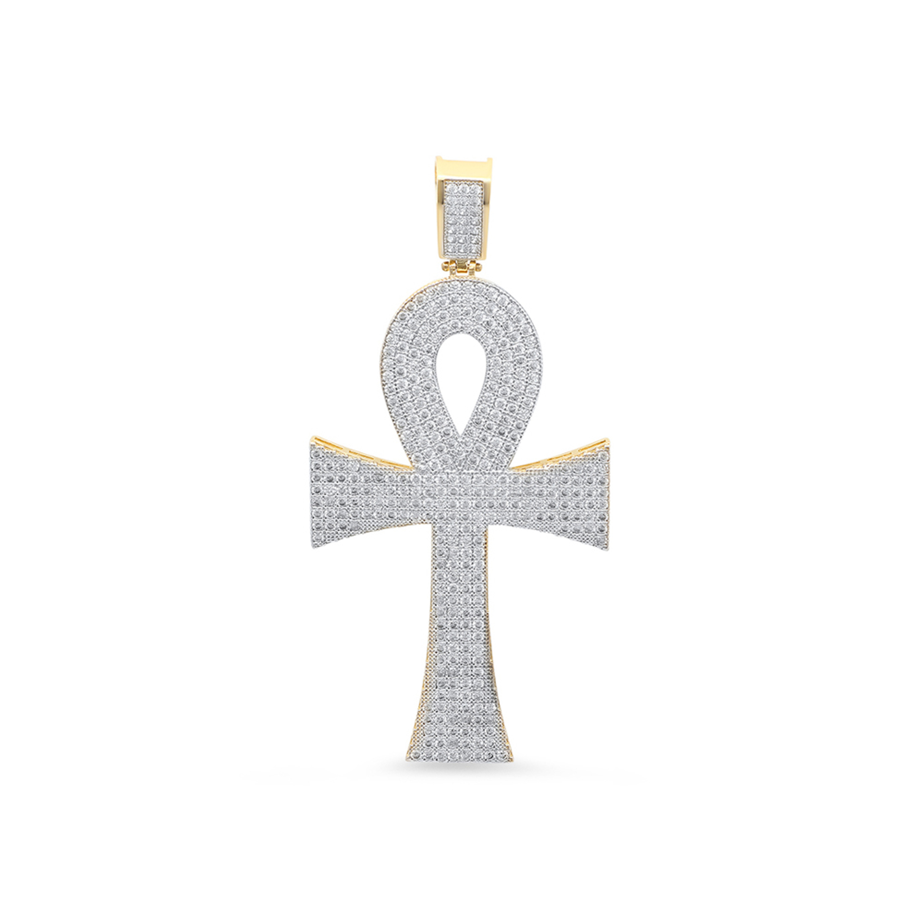 14k Yellow Gold 50mm High Ankh Cross Pendant With Cubic Zirconia 14k Yellow Gold 50mm High Ankh Cross Pendant With Cubic Zirconia