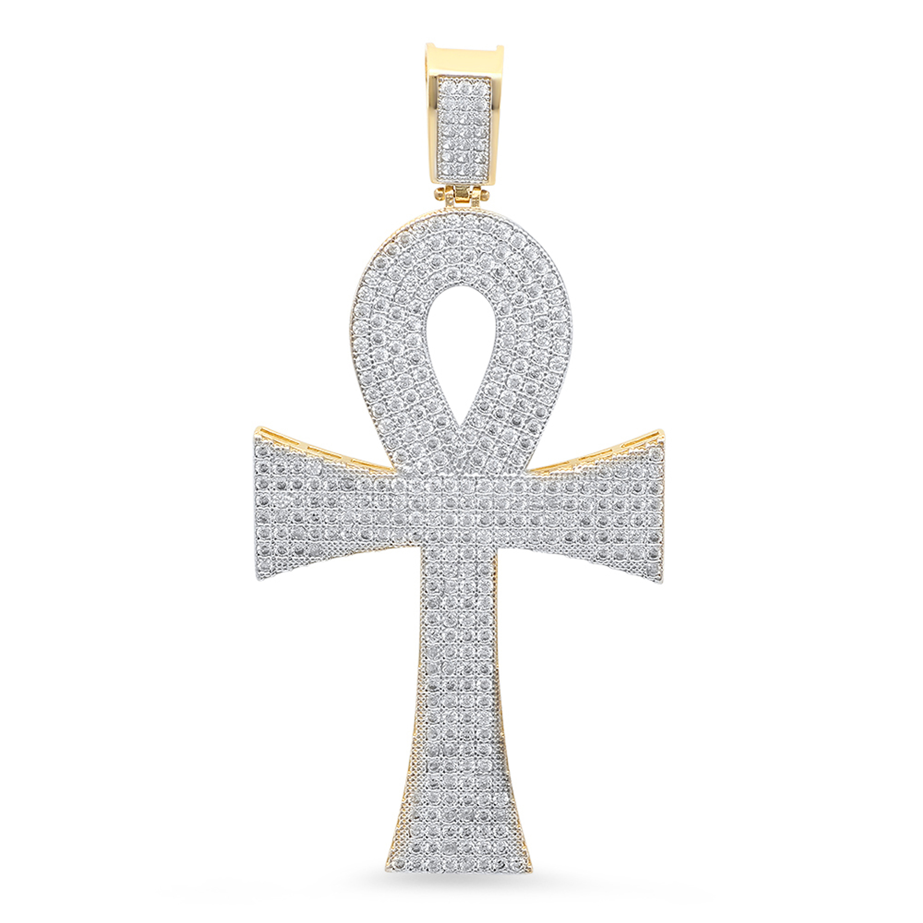 14k Yellow Gold 70mm High Ankh Cross Pendant With Cubic Zirconia 14k Yellow Gold 70mm High Ankh Cross Pendant With Cubic Zirconia