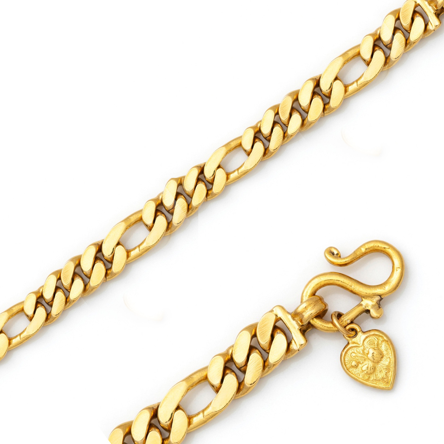 24k  Yellow Gold 7.0mm Handmade Figaro Bracelet 7 Inches