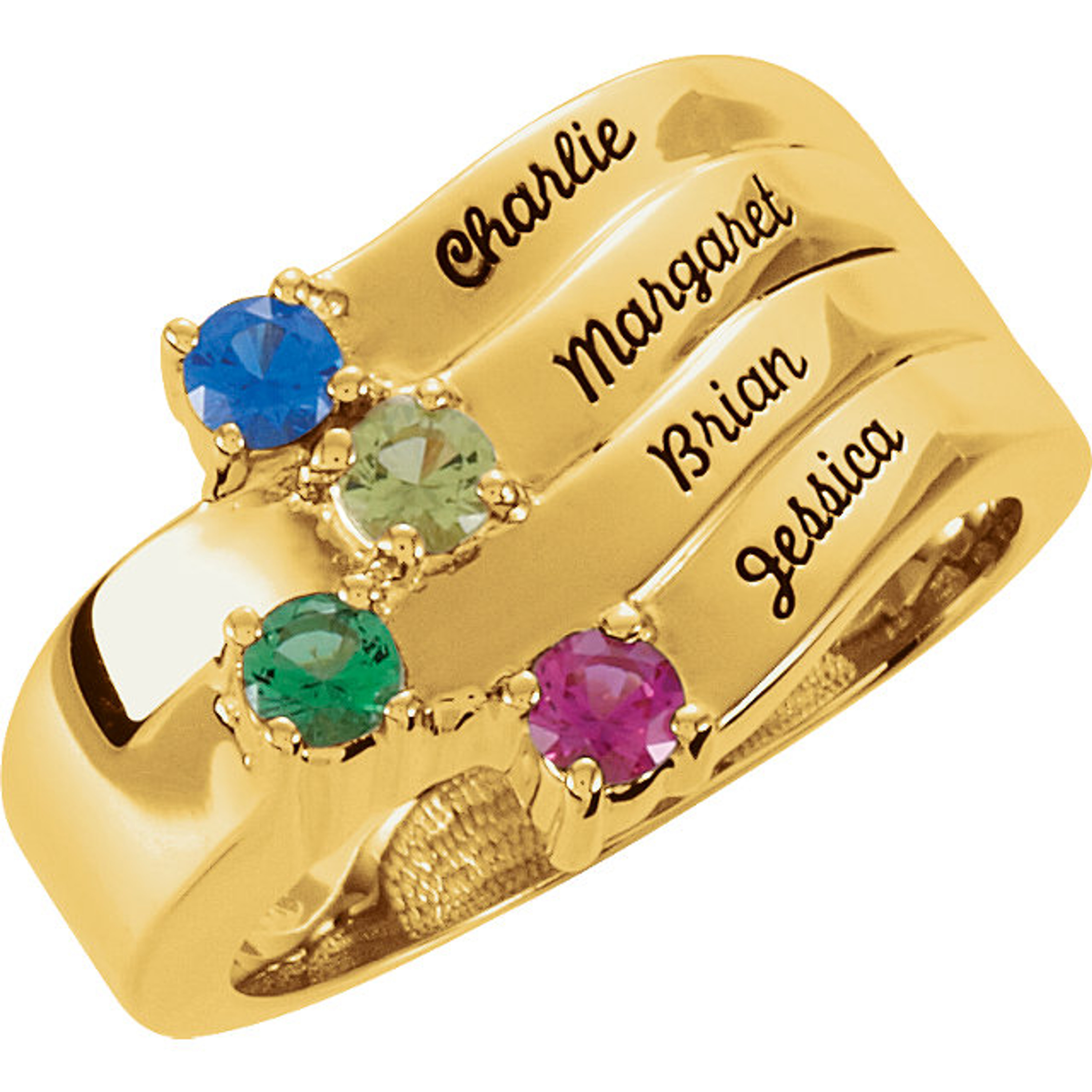 14k Gold Engravable Family Mother's Ring, 4 Stone (Available in 1,2,3,4 Stones 14k Gold Engravable Family Mother's Ring, 4 Stone (Available in 1,2,3,4 Stones