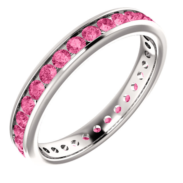 Eternity Band Pink Tourmaline Stackable Ring 14k Yellow Gold