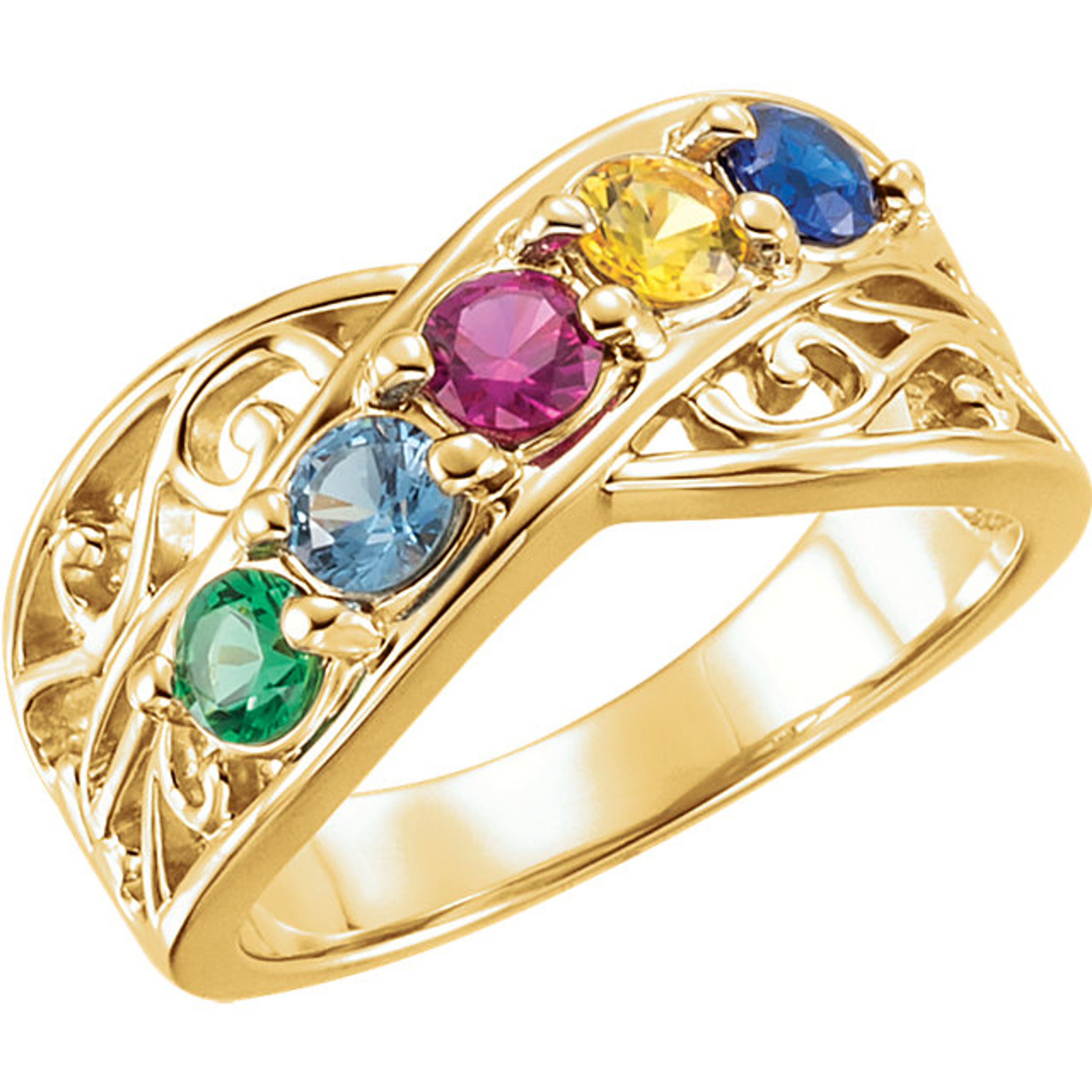 14k Gold Family Mother's Ring, 5 Stone (Available in 2,3,4,5,Stones) 14k Gold Family Mother's Ring, 5 Stone (Available in 2,3,4,5,Stones)