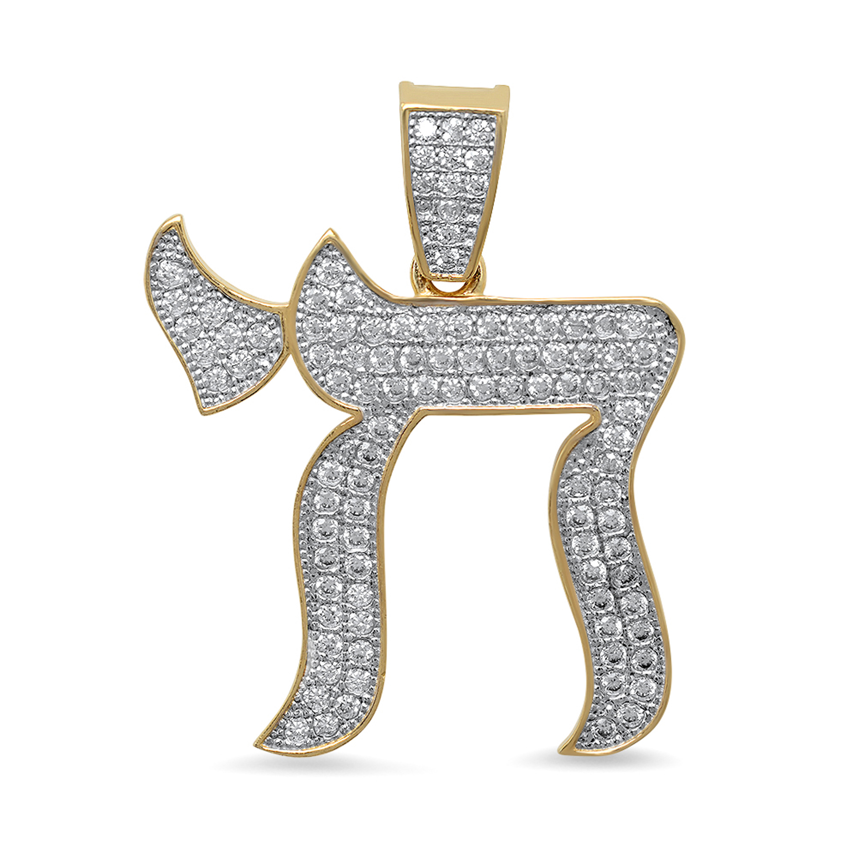 14k Yellow Gold Judaic Chai Pendant Covered With Cubic zirconia (CZ) 1 5/16 Inches 14k Yellow Gold Judaic Chai Pendant Covered With Cubic zirconia (CZ) 1 5/16 Inches