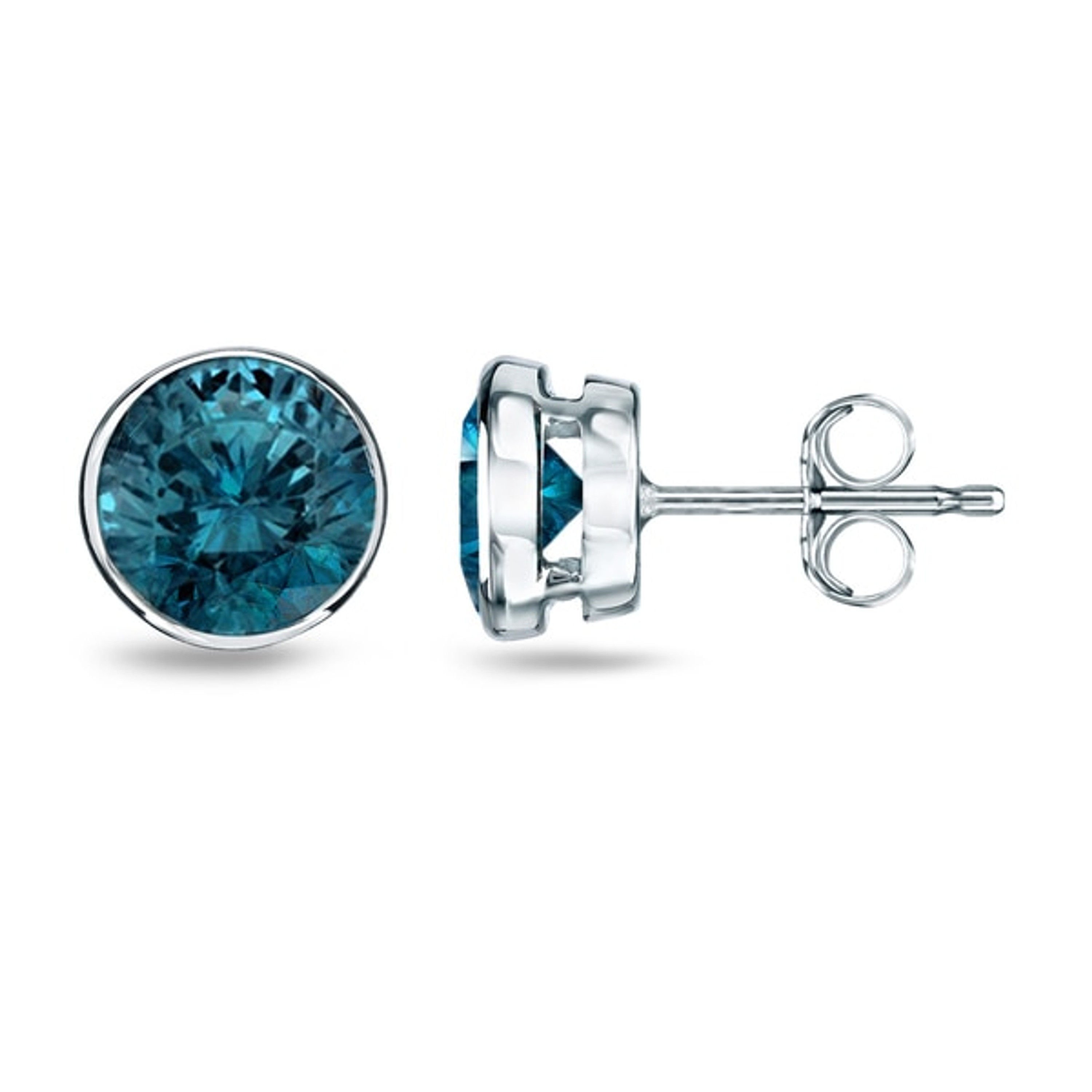 14K White Gold Bezel 1/2Ct  Enhanced Blue Diamond Stud Earrings 14K White Gold Bezel 1/2Ct  Enhanced Blue Diamond Stud Earrings