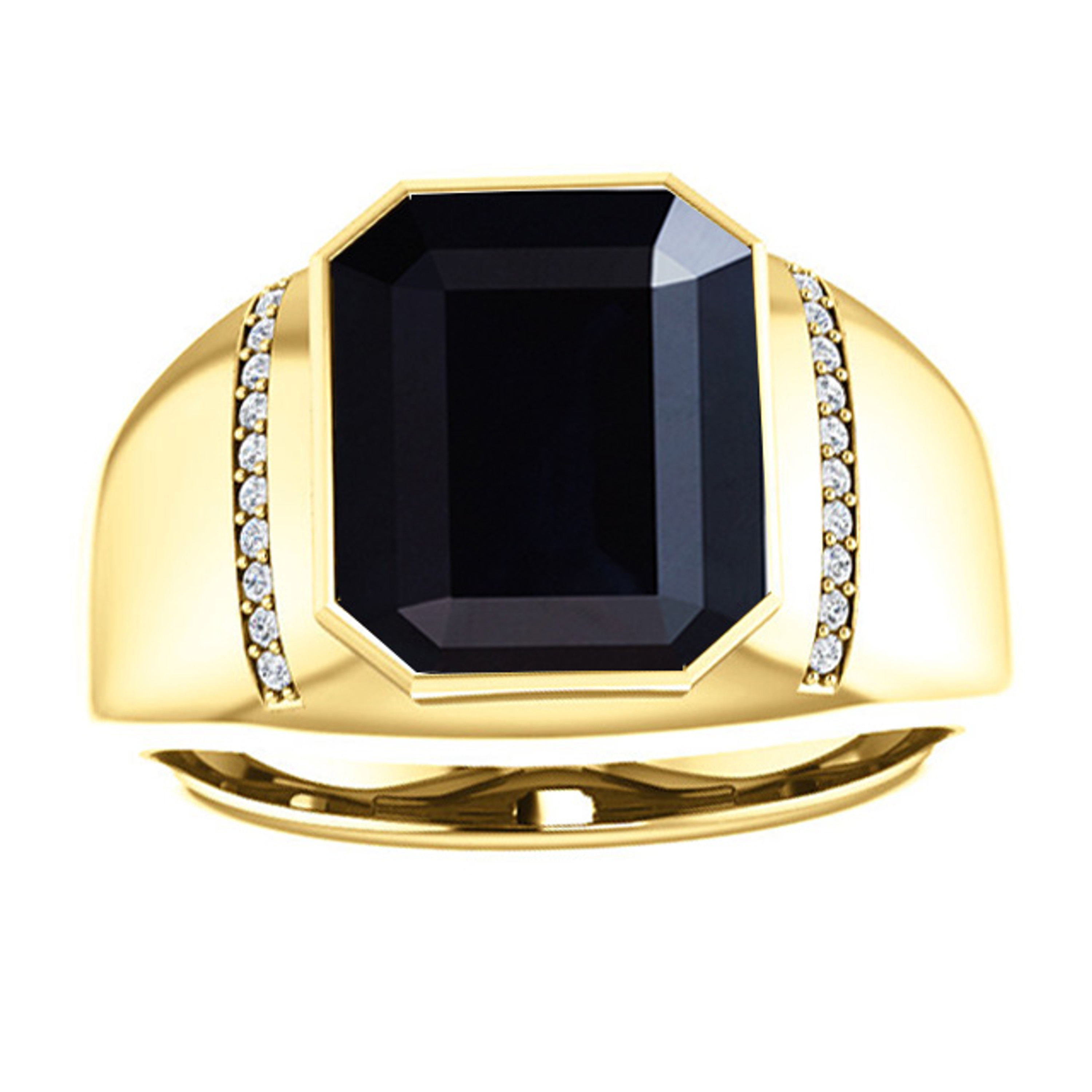 14k Yellow Gold Men's Genuine Sapphire Diamond Ring 11mm x 9mm 14k Yellow Gold Men's Genuine Sapphire Diamond Ring 11mm x 9mm