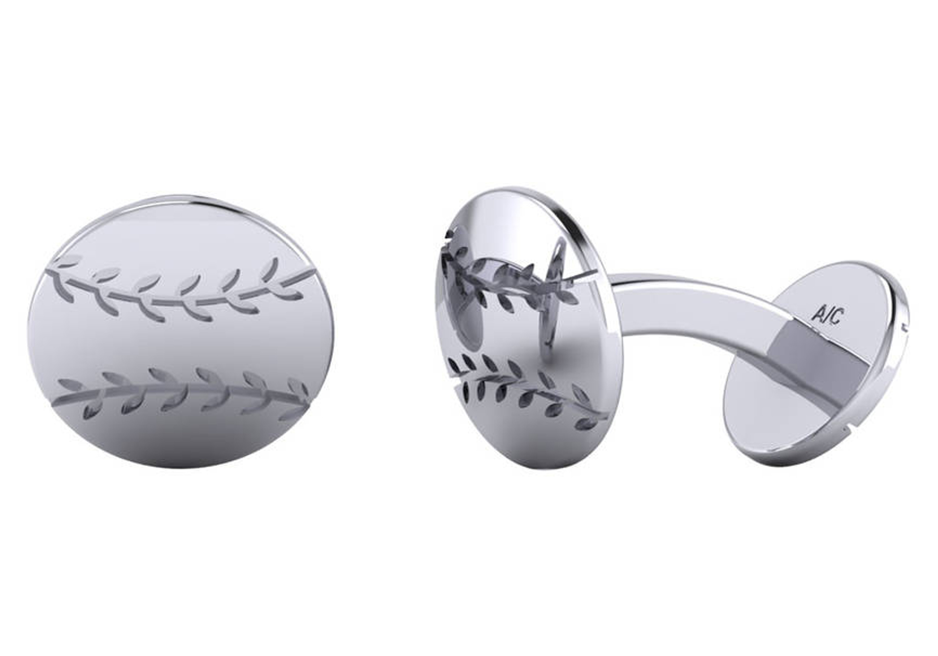 14k White Gold Baseball Cuff Links 15MM x 15MM 14k White Gold Baseball Cuff Links 15MM x 15MM