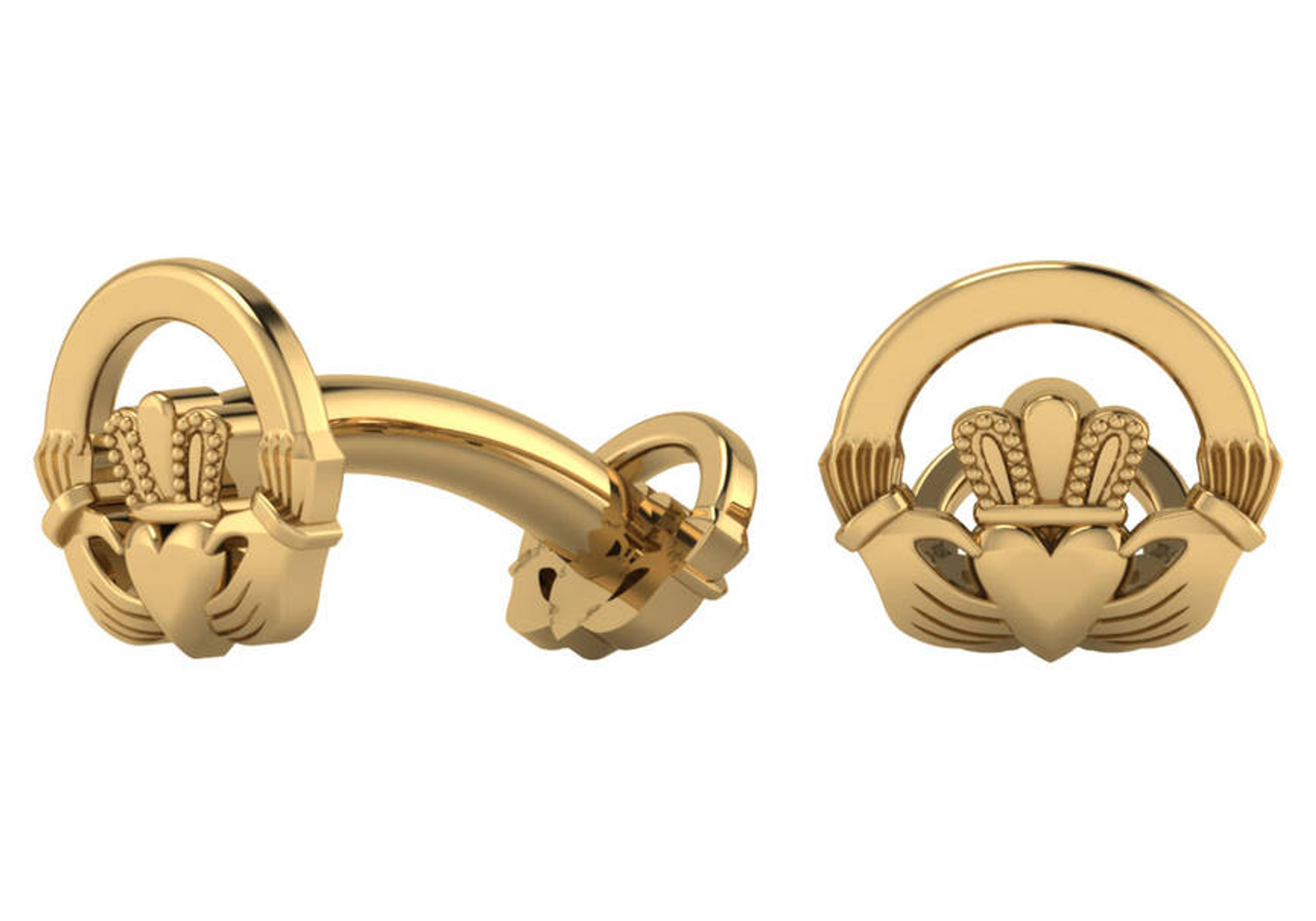 14K Gold Claddagh Cuff Links 15MM 14K Gold Claddagh Cuff Links 15MM